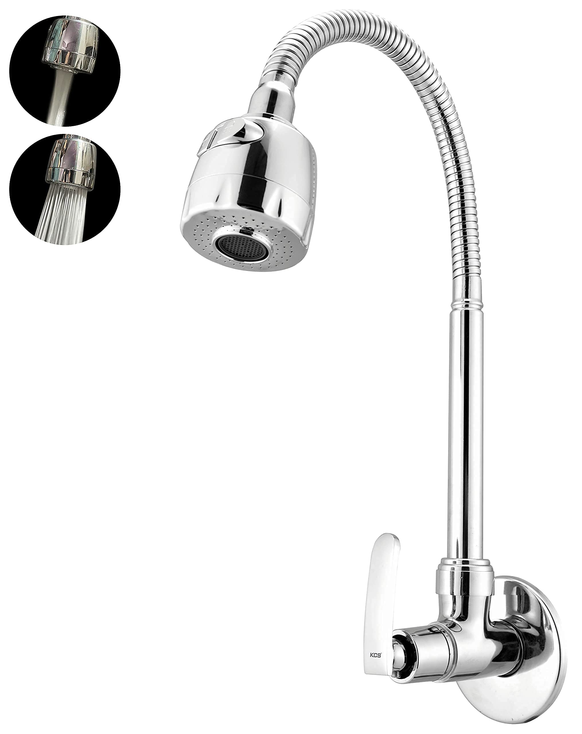 KCS® - Sink Tap for Kitchen - Brass Kitchen Tap with Flexible and 360 Degree Dual Flow Swivel Spout - Heavy Brass Made Kitchen Faucet Body - with Wall Flange (Chrome, ECO-SCSD-087) (B098L5KTJ9) Amazon Price History, Amazon Price Tracker