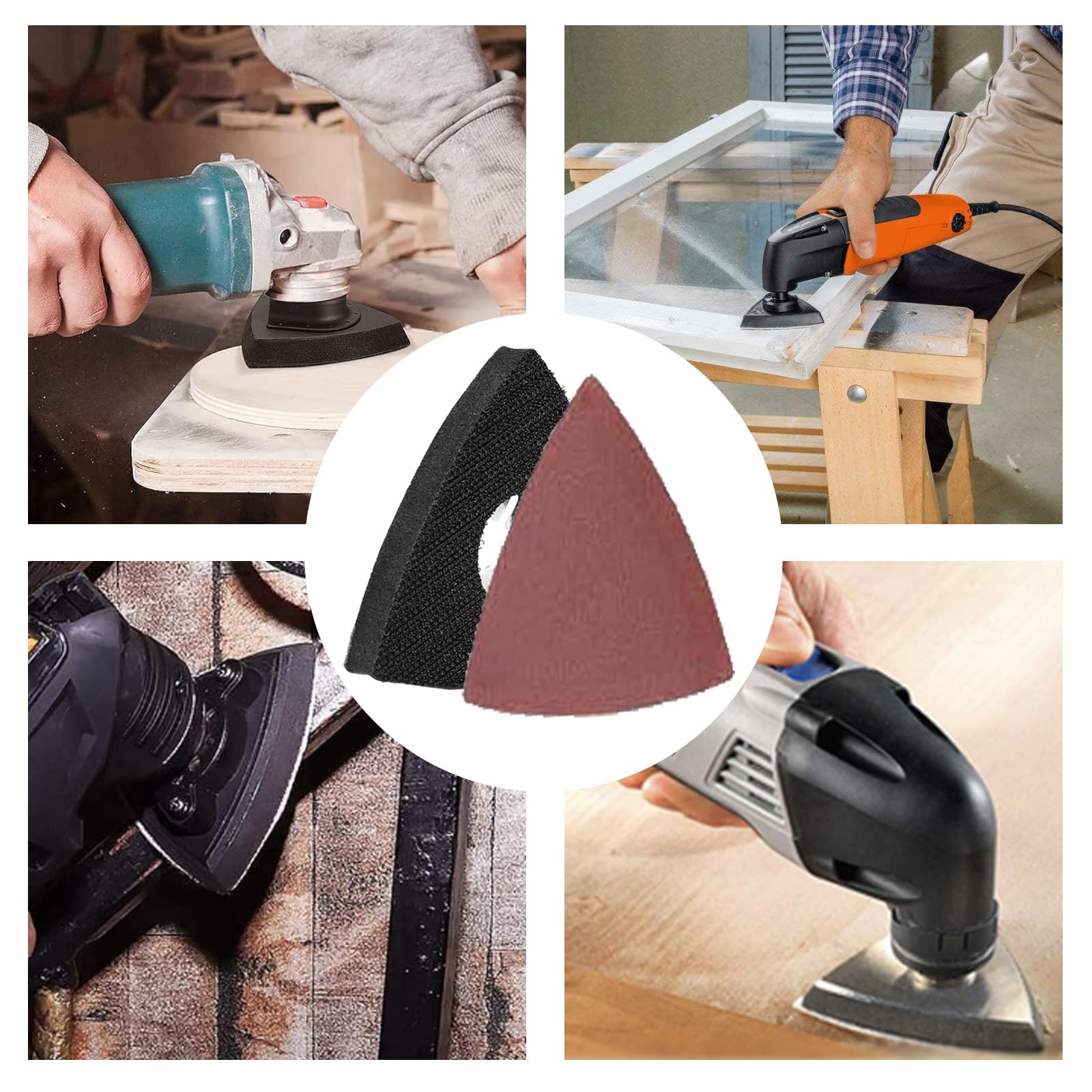 4 piastre abrasive Multitool da 80 mm, triangolari, con 8 fogli di carta vetrata per legno, metallo, plastica rigida, intonaco, levigatura, rimozione della ruggine