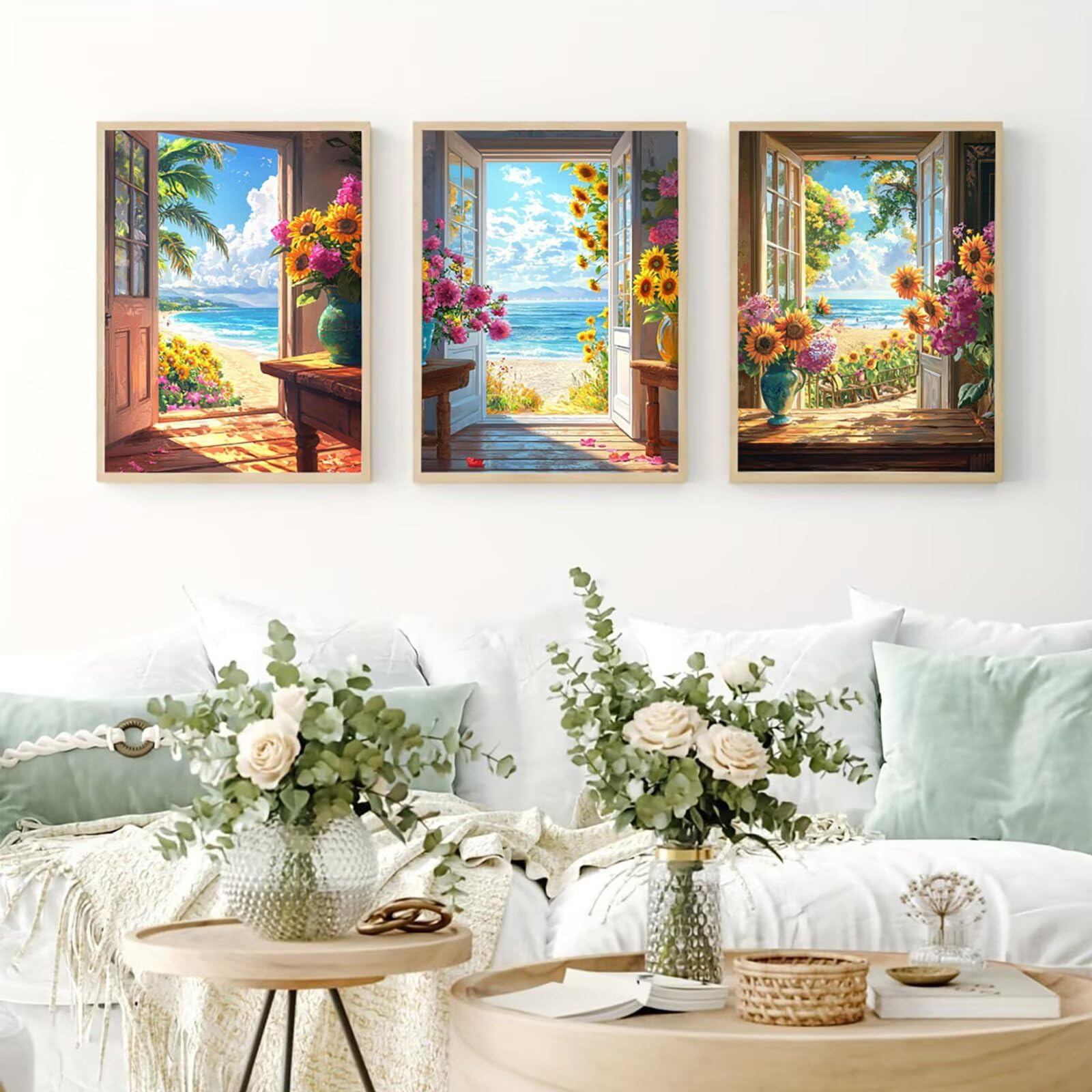Generico Cnyaunfi 3 sztuki słonecznika DIY diamentowe malowanie 5D niebieski diamentowy obraz kompletny zestaw dla dorosłych kreatywnych hobby, do dekoracji ścian domu 60 x 80 cm YF-3228