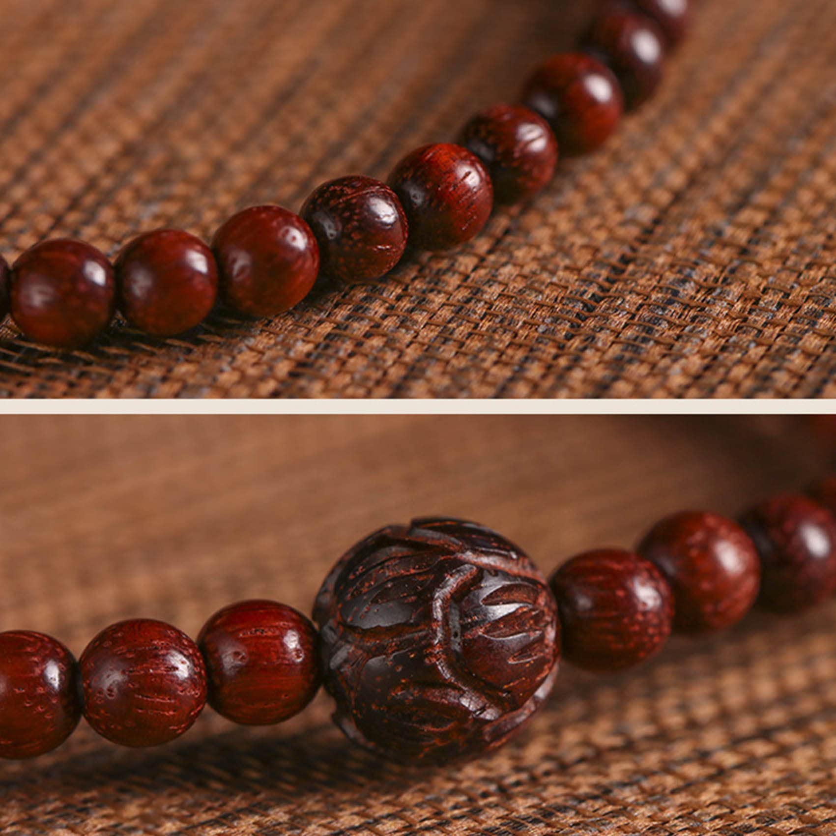 Bracciale Feng Shui Bracciale con Perline in Legno Naturale Bracciale con Perline Mala di Preghiera Bracciale in Legno Intagliato con Perline di Loto Bracciale Buddista Talismano Attira ricchezza
