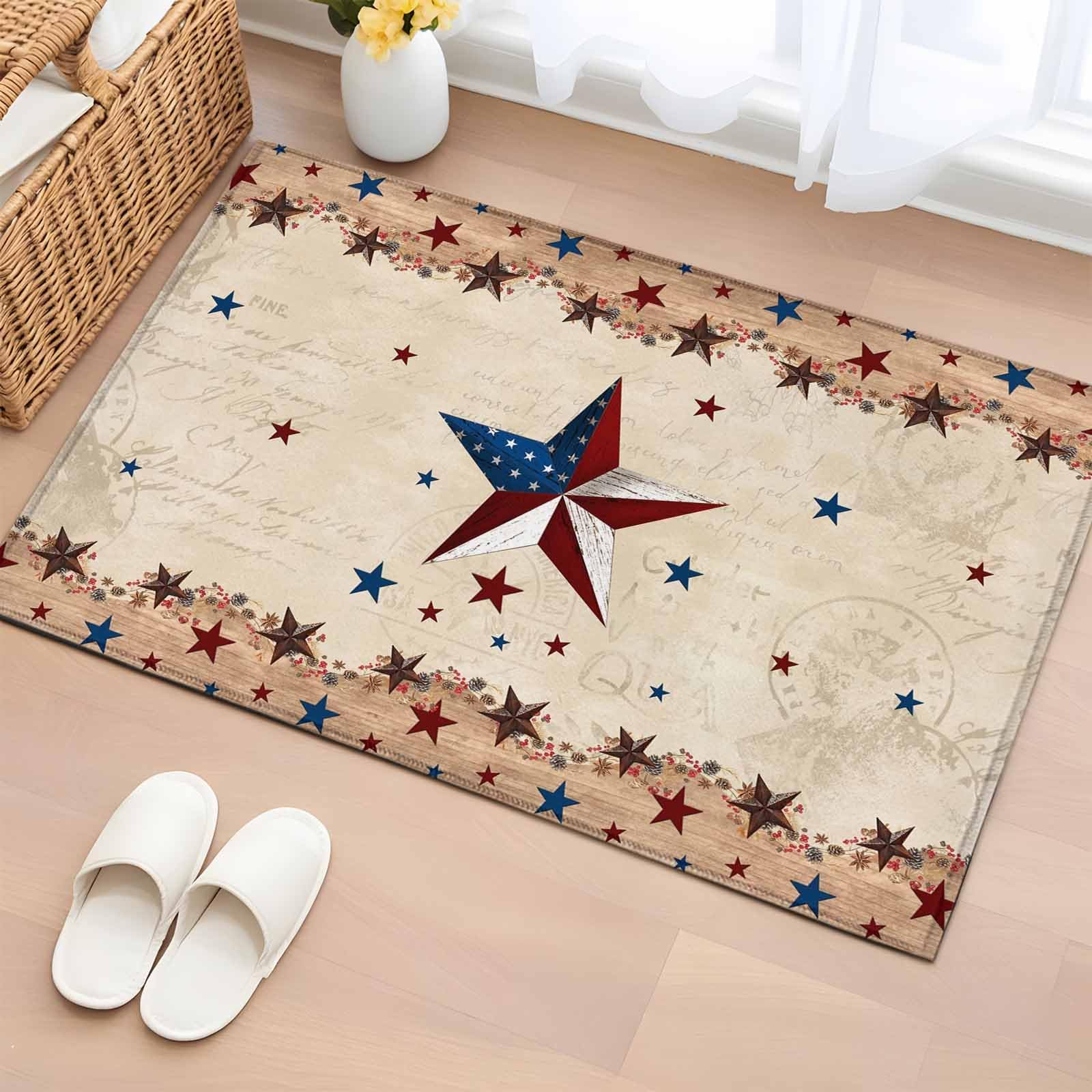 Rectangle Rug 2x3ft Area Rug, Independence Day U.S. Flag Stars Area Rugs for Living Room Bedroom, Red Blue Country Star Floor Mat Non-Slip Non-Shedding Carpet Indoor Accent Rugs