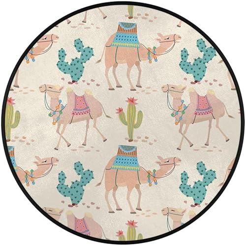 Miniatura 2 de Desert Camel Cactus Small Round Area Rug 3ft Farmhouse Circular Floor Mat Ultra-Thin Absorbent Non Slip Washable Carpet Mat for Nursery Room Bedroom