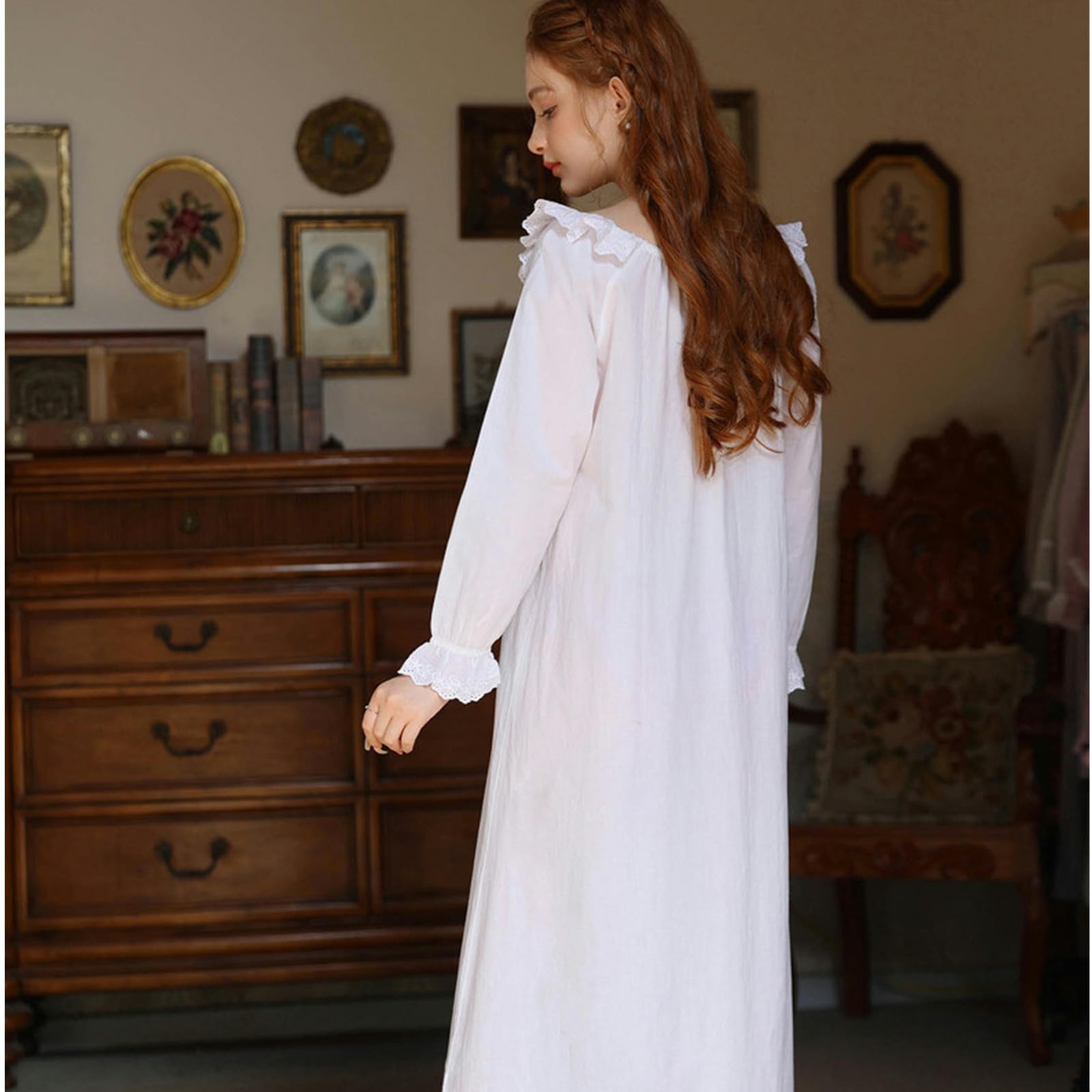 Camicia Notte Donna Nightdress Women's Spring And Autumn Autunno Sweet Princess Pigne Girls Long Dress Long Cotton-Viola-l