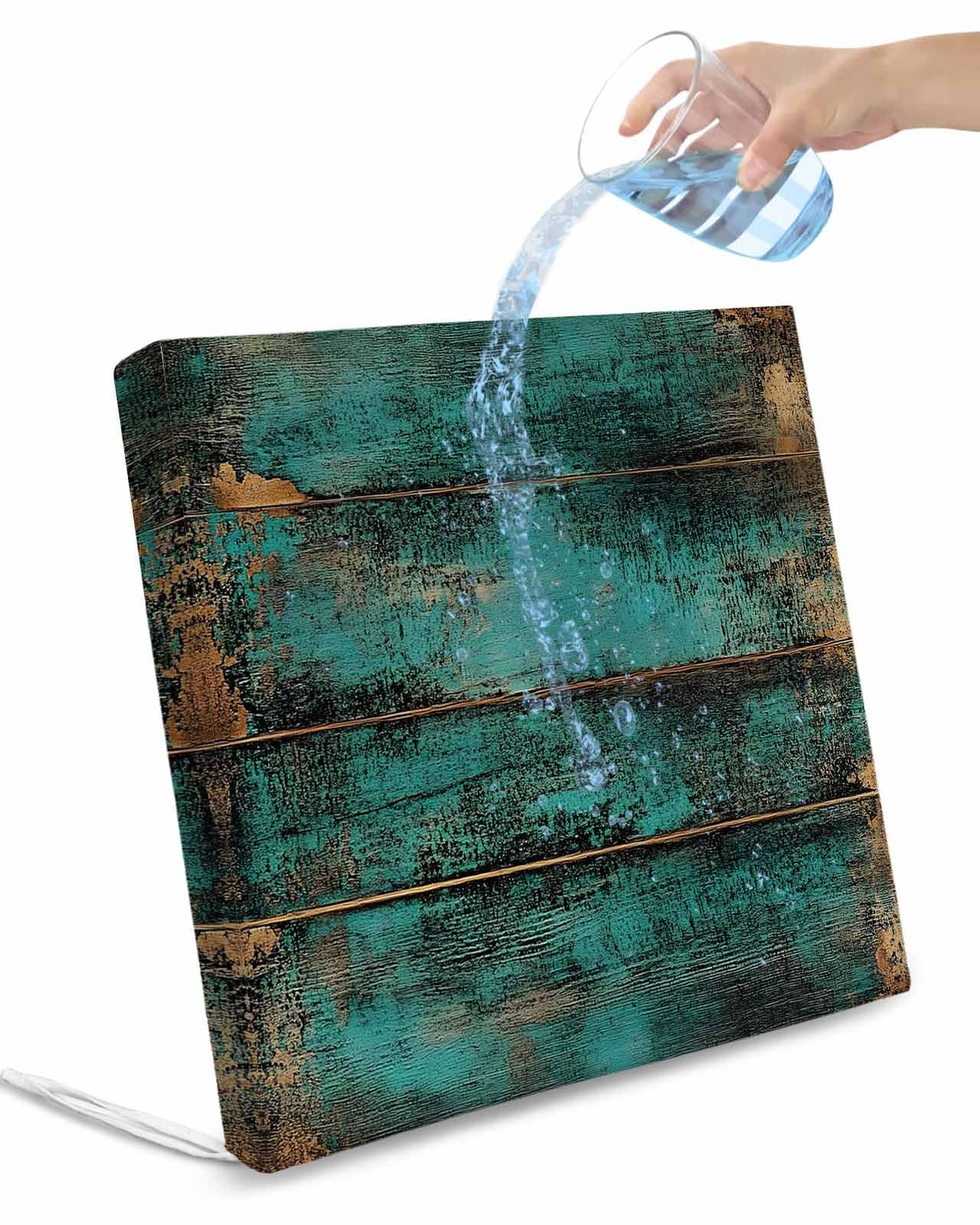 2 Pack Teal Brown Wood Print Waterproof Cushion Covers with Ties, Outdoor Patio Chaise Lounge Chair Seat Cushion Slip Covers Replacement(Only Cover) Simple Vintage Plank 24