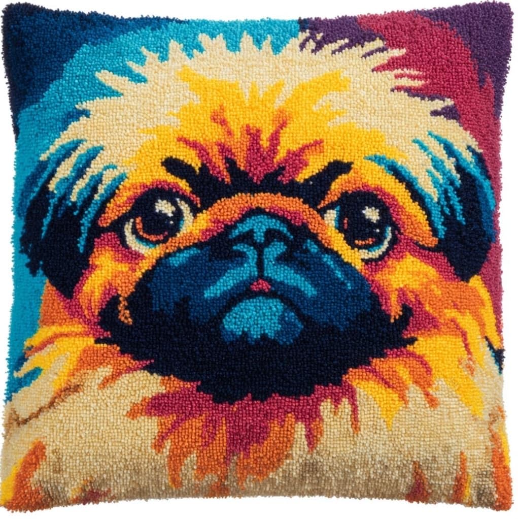 AxiangziK Latch Hook Cushion Kit 43x43cm,Pekingese Dog