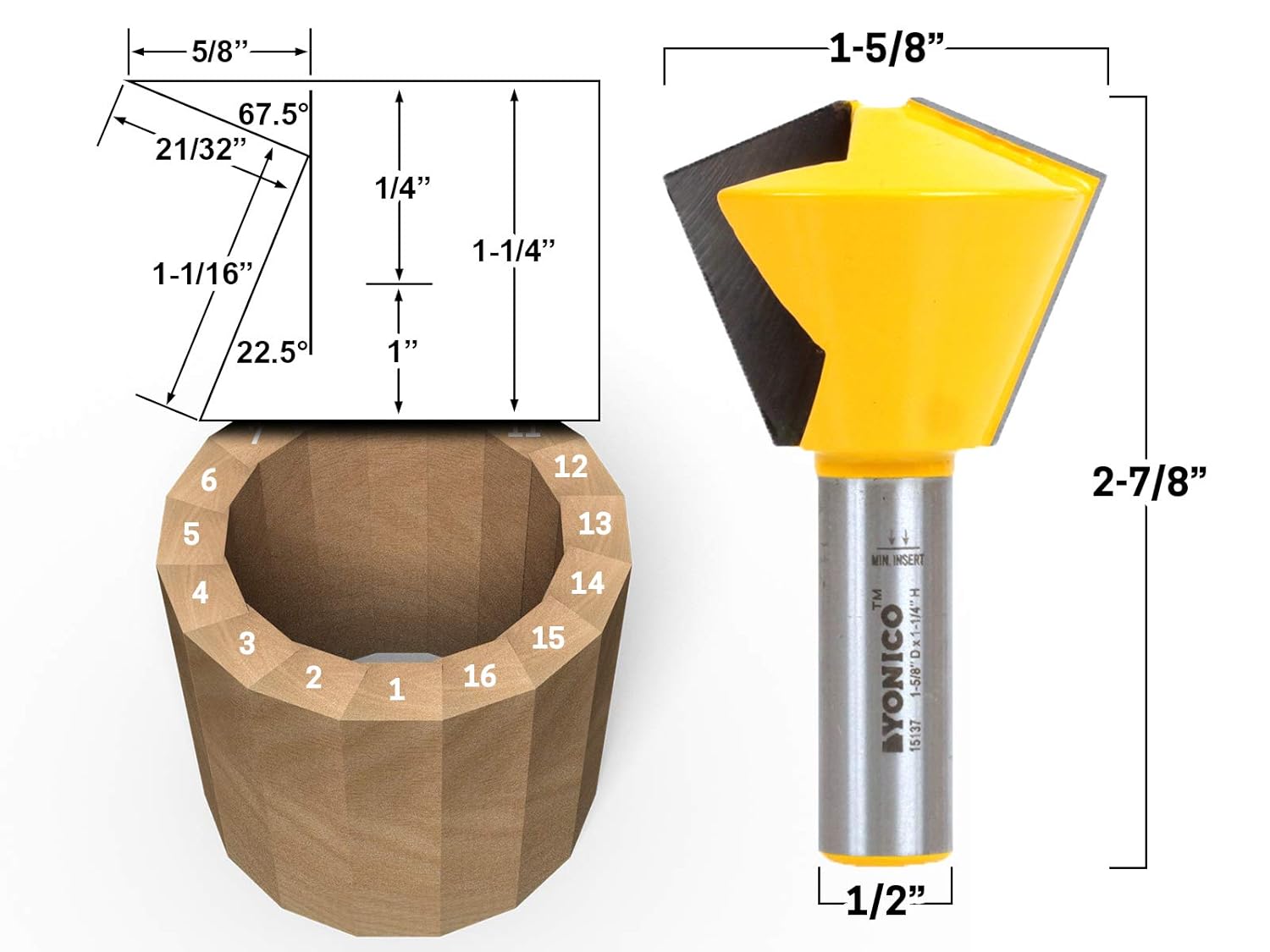 YONICO Birdsmouth Router Bit Set 3 Bit 1/2-Inch Shank 15330
