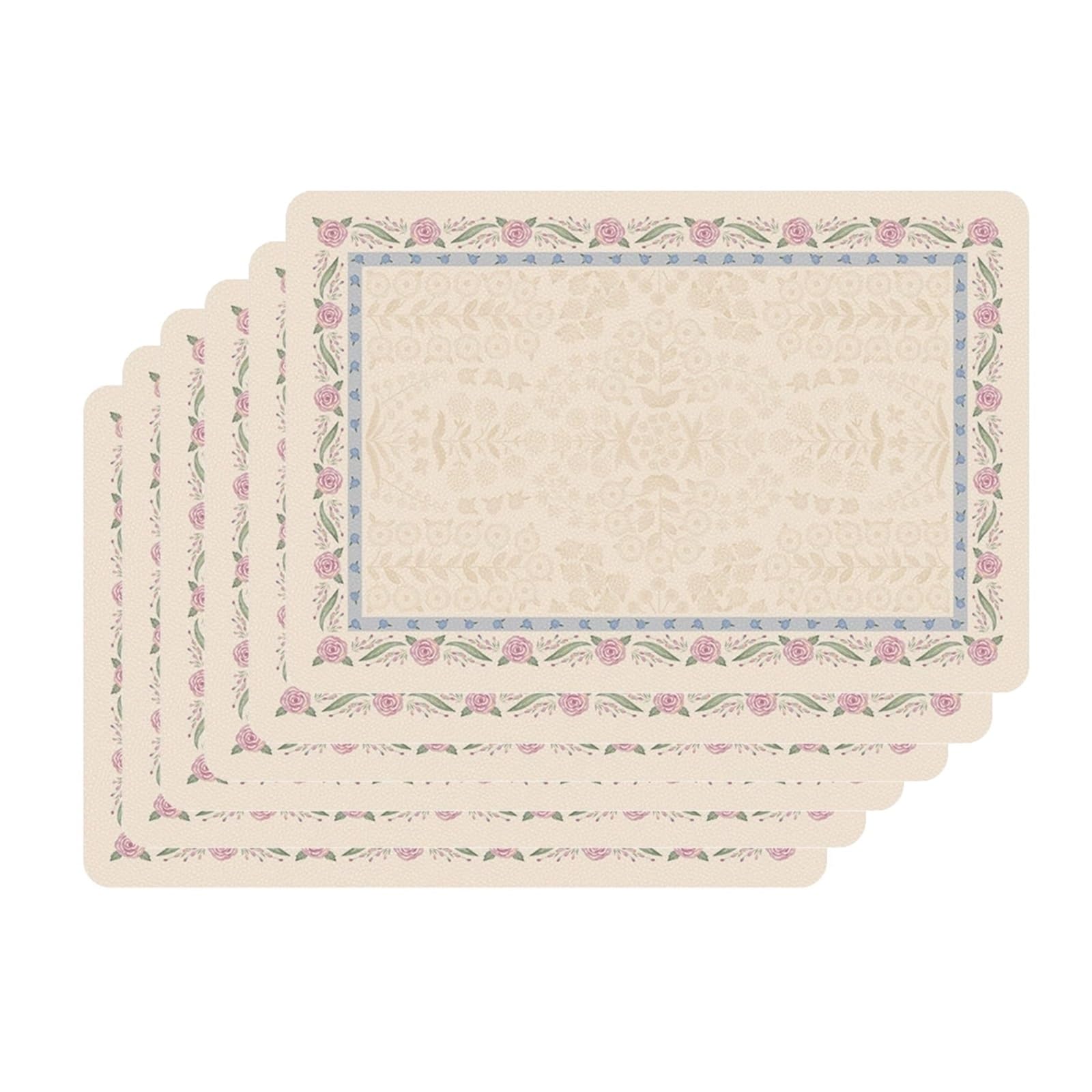 6Pcs Vintage Floral Faux Leather Placemats – Waterproof Oilproof Non-Slip Heat Resistant – 0.8mm Wipeable PVC for Kitchen Restaurant Home(#2)