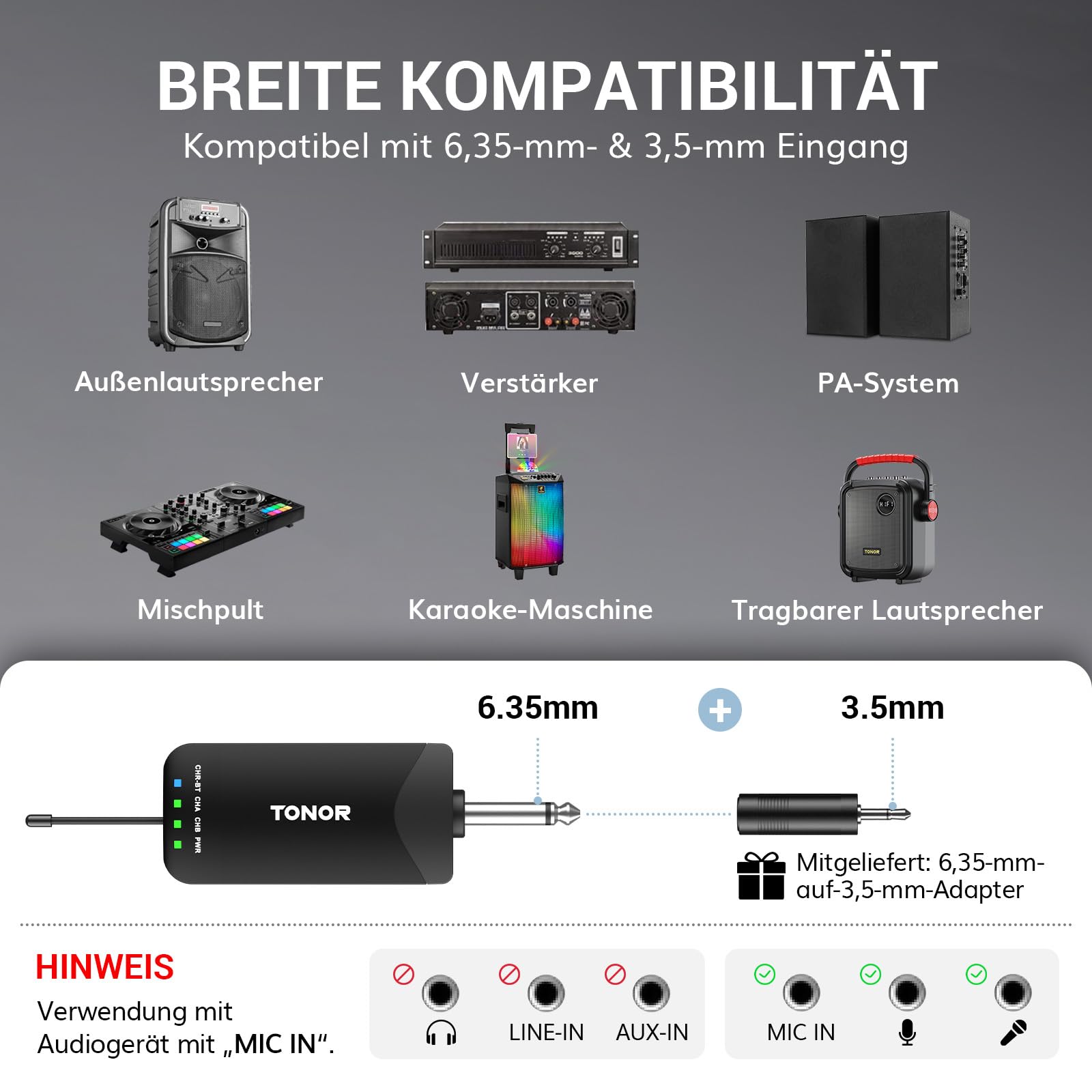 TONOR TW720 Drahtloses Mikrofon Set, Bluetooth Wiederaufladbares UHF Funkmikrofon, 2x25 Einstellbar, 100 m