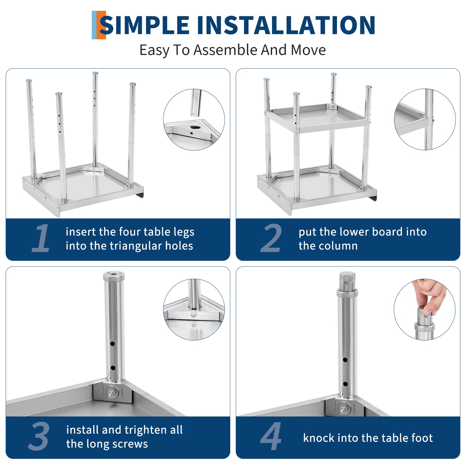 Garvee Mesa de Trabajo Acero Inoxidable 201 para BBQ 30,5 × 61 × 76 cm, con Protector Desmontable de 3 Lados, Estante Inferior, Mesa Auxiliar Cocina Exterior