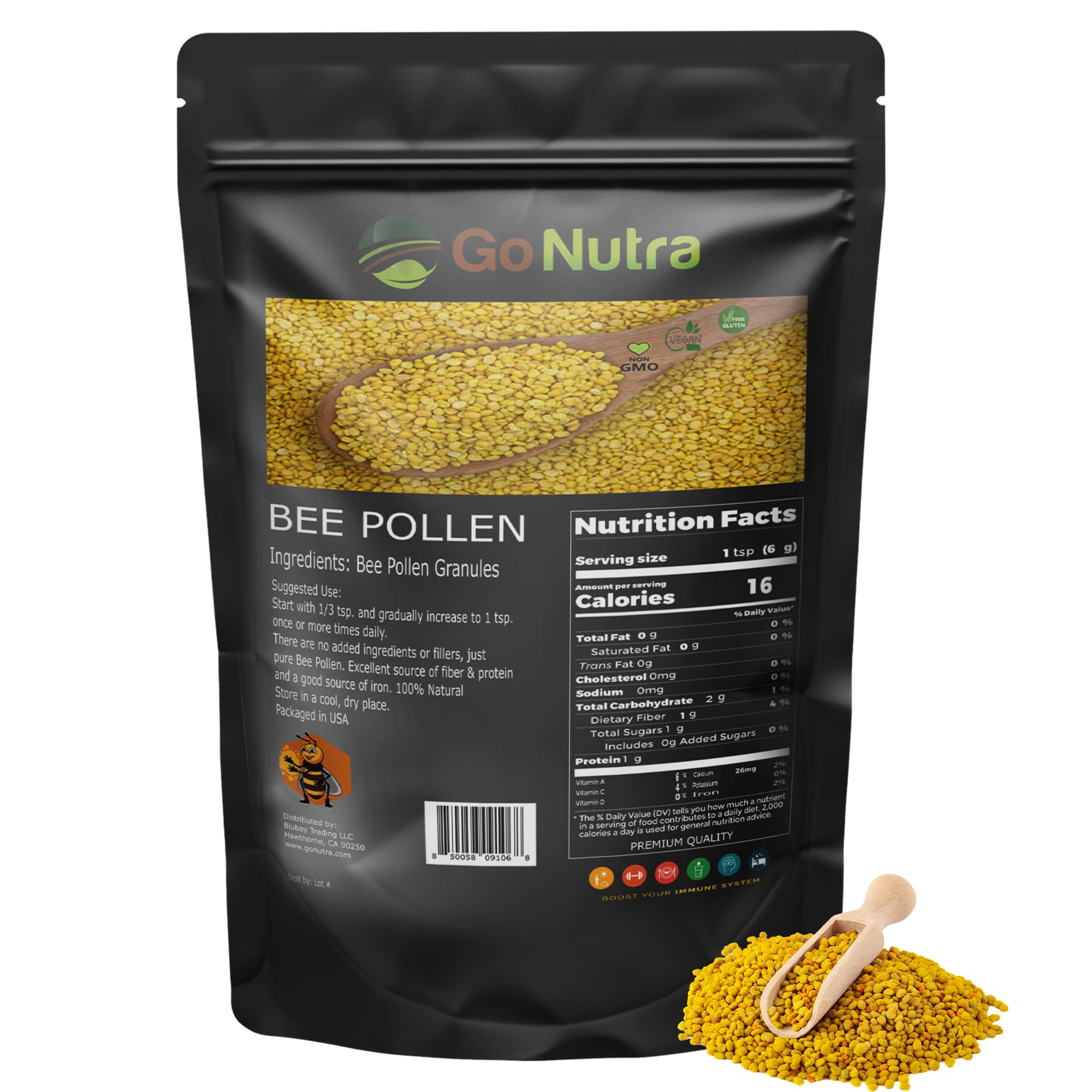 Go NutraBee Pollen Granules Pure | Fresh Harvest, Natural Superfood, Raw Sweet Flavor | Rich in B Vitamins, Minerals, Protein, & Antioxidants | Keto, Non-GMO (8 oz.)