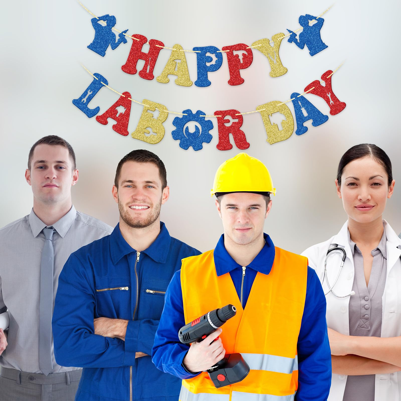 Happy Labor Day Glitzer-Banner – Patriotische Party-Deko, 2-teilig, Ca. 3 M Lang