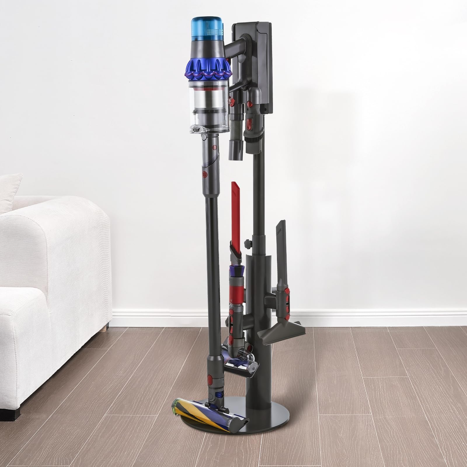 VEVOR Support d'Aspirateur pour Dyson V7, V8, V10, V11, V12, V15, SV10, SV12, SV14, SV18, SV21, Porte-aspirateur Vertical Stable avec 3 Clips et Hauteur Réglable 865-1300 mm pour Espaces Restreints