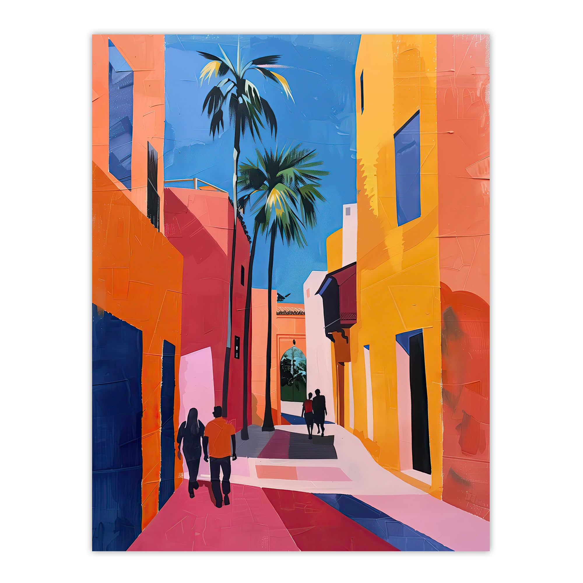 Artery8 Vibrant Casablanca Street African Architecture Living Room Extra Large XL Wall Art Poster Print, Unframed 24X32", 81L x 61W cm