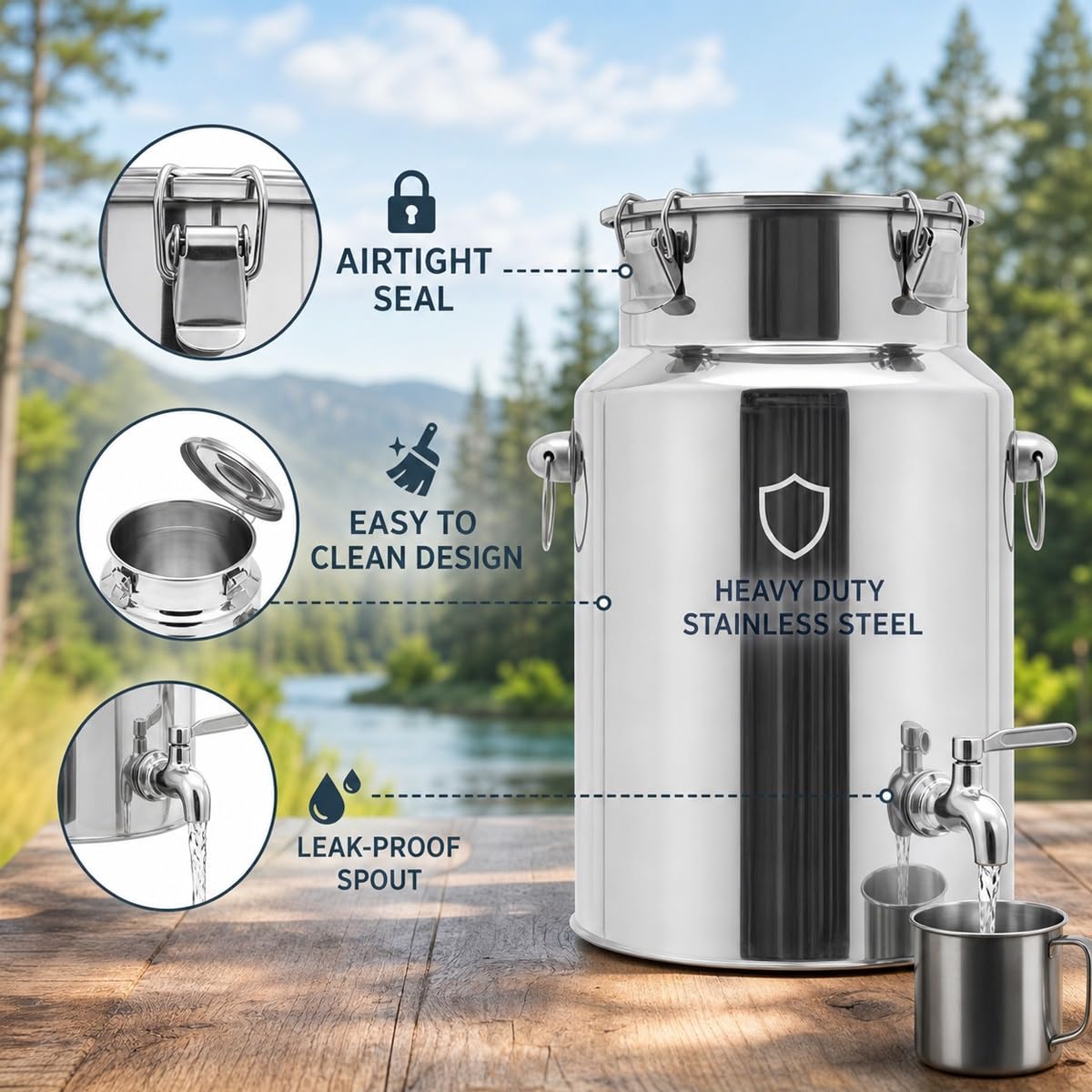 Jarra y Lata de Leche de Acero Inoxidable 304 con Grifo, Cubo y Barril Hermético con Tapa Sellada para Transporte y Almacenamiento de Vino, Aceite, Agua(No Spigot,88L/23.25Gal)