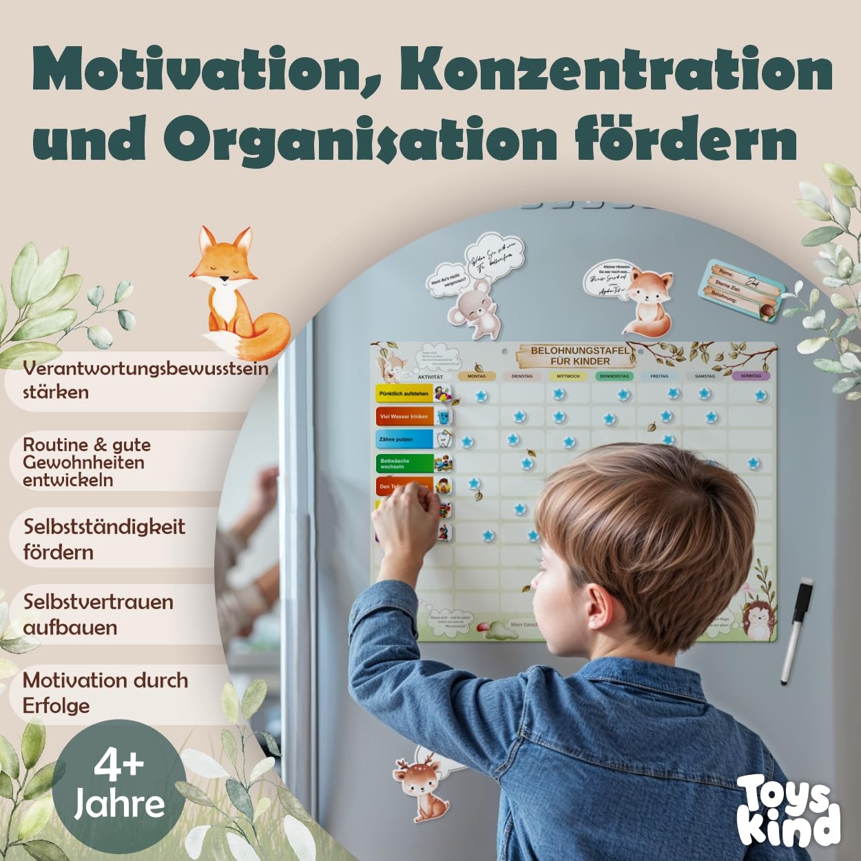 Belohnungstafel Kinder XXL-Set mit 3 Stiften & Tasche [100 Aufgaben + 355 Magnete] Belohnungssystem für Verantwortung - ADHS Hilfsmittel - Family Plan, Montessori Magnettafel, Wochenplaner