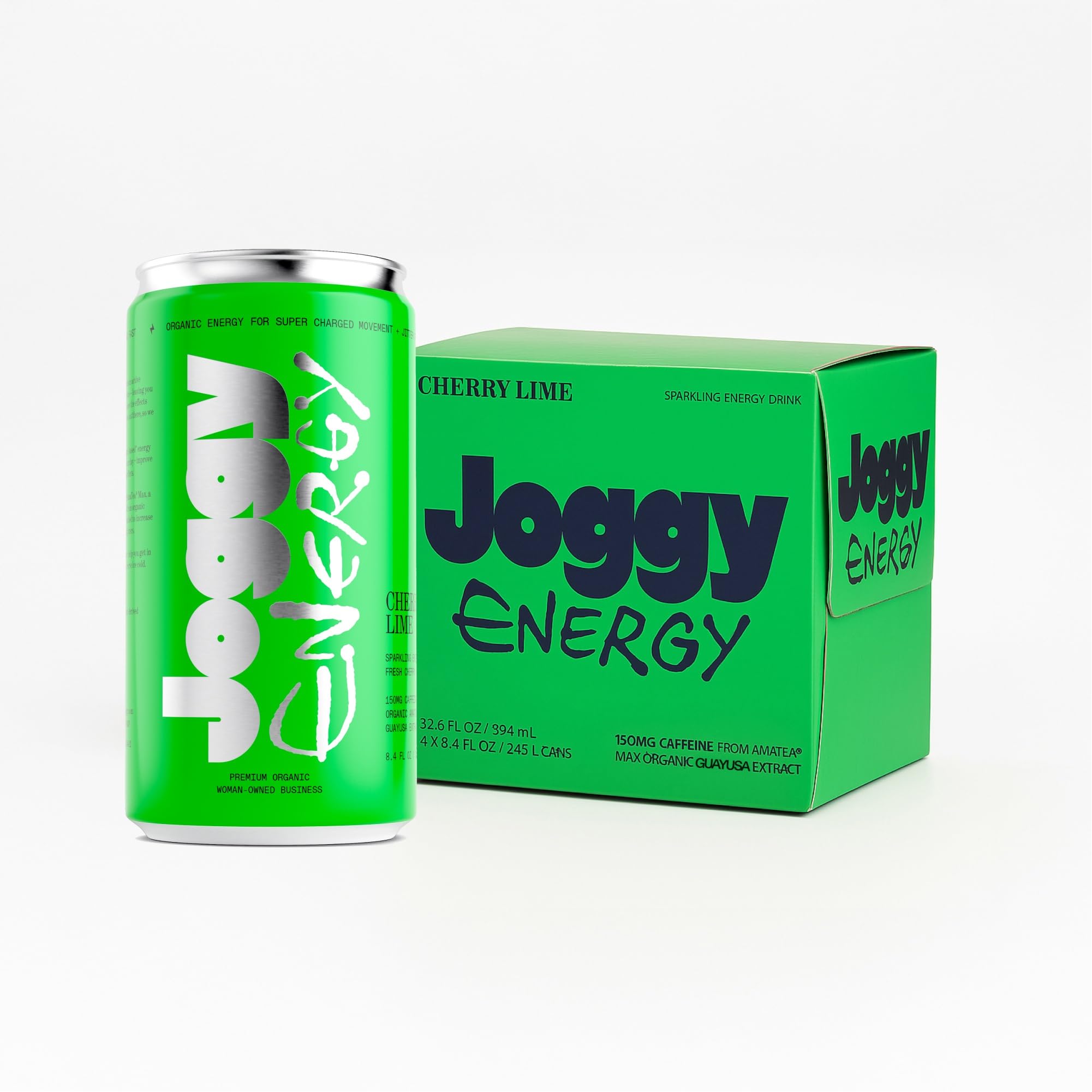 Joggy Organic Energy Drink | Cherry Lime & Hibiscus (4 Pack) | Zero Sugar Pre Workout Energy Drink for Men & Women | Plant-Based, Gluten Free, Vegan, Non-GMO, Ready to Drink | Non-Jittery Focus Drink