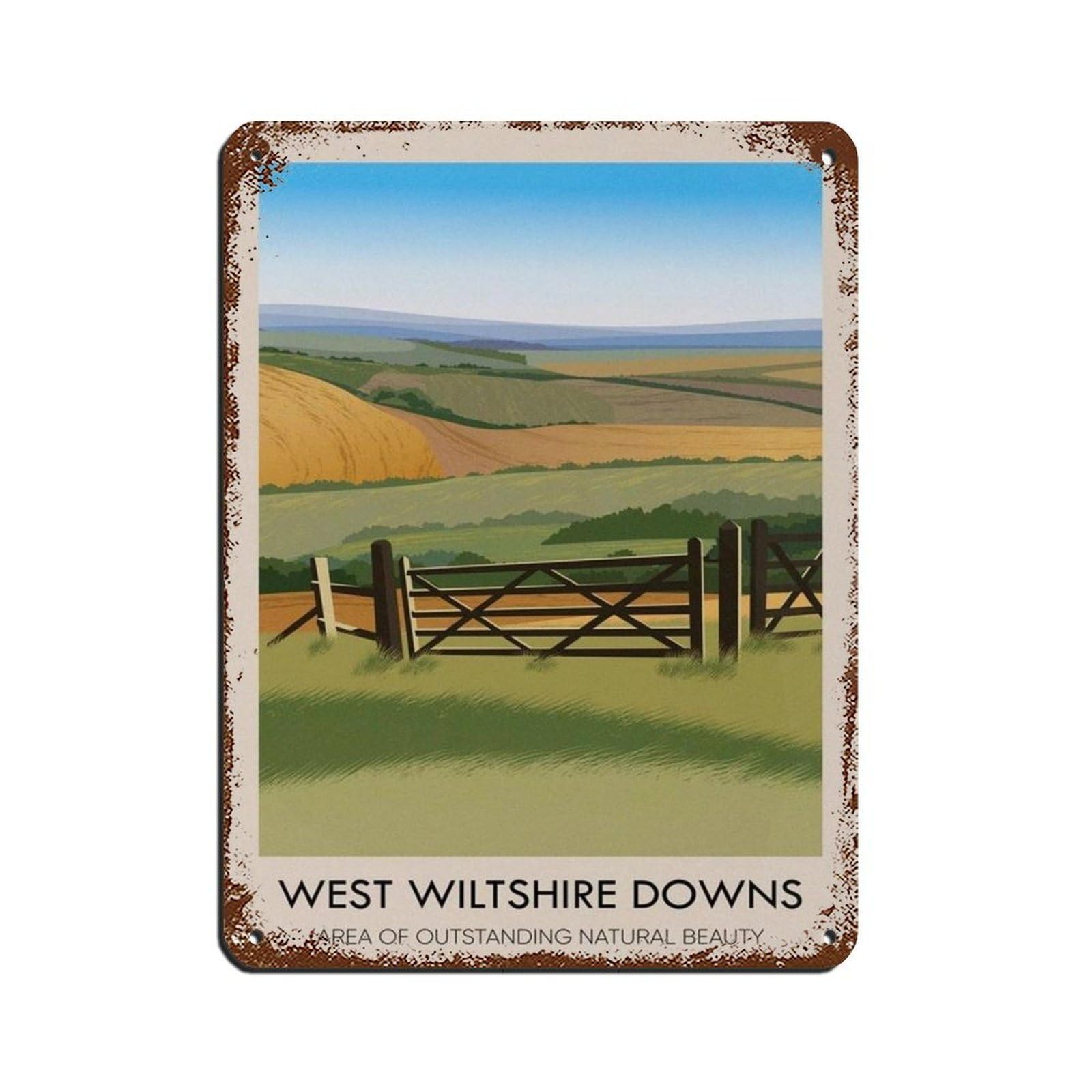Lxwnze 30L X 40W Cm West Wiltshire Downs Aonb Travel Retro Poster Metal Tin Sign Chic Art Retro Iron Painting Bar People Cave Cafe Family Garage Poster Wall Decoration 12X16inch(30X40cm)