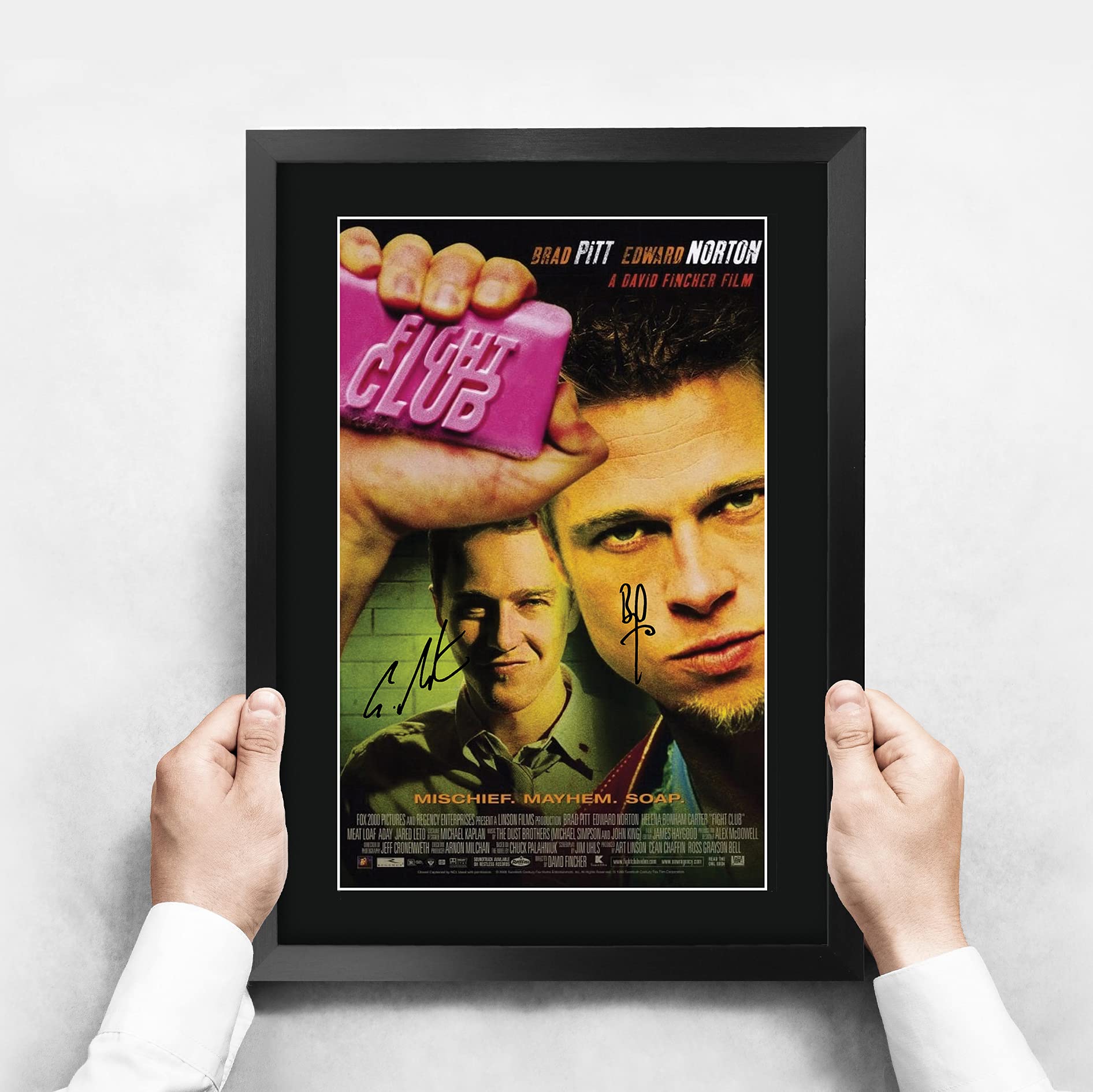 HWC Trading Fightclub A3 Gerahmte Signiert Gedruckt Autogramme Bild Druck-Fotoanzeige Geschenk Für Brad Pitt Ed Norton Filmfans