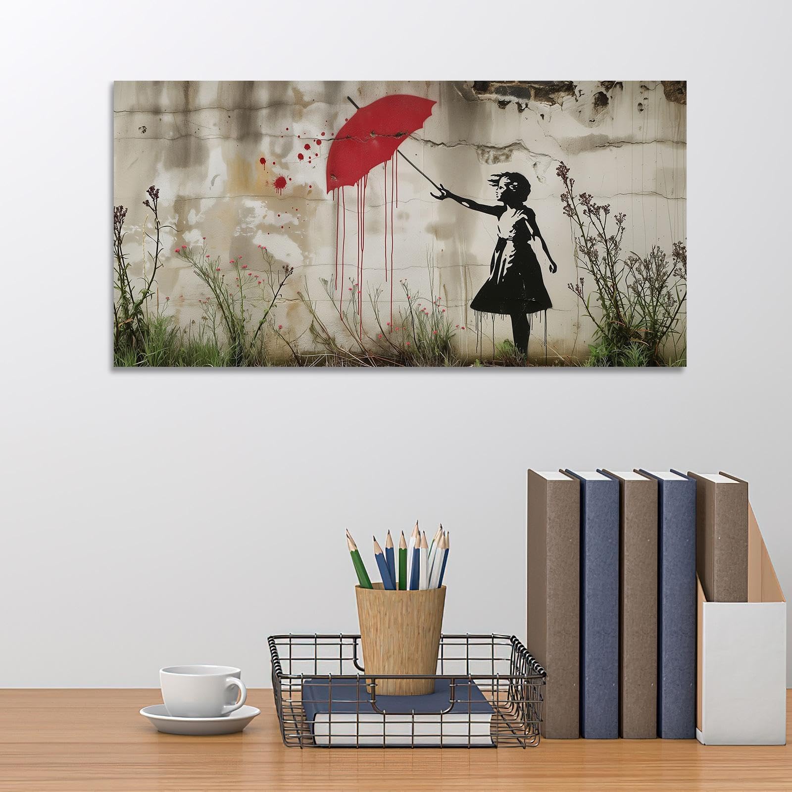 LMYSXAOZ Banksy canvas art for living room, little girl, graffiti street art, wall decor, artwork, retro pop pictures, print(60x120cm/Frameless)