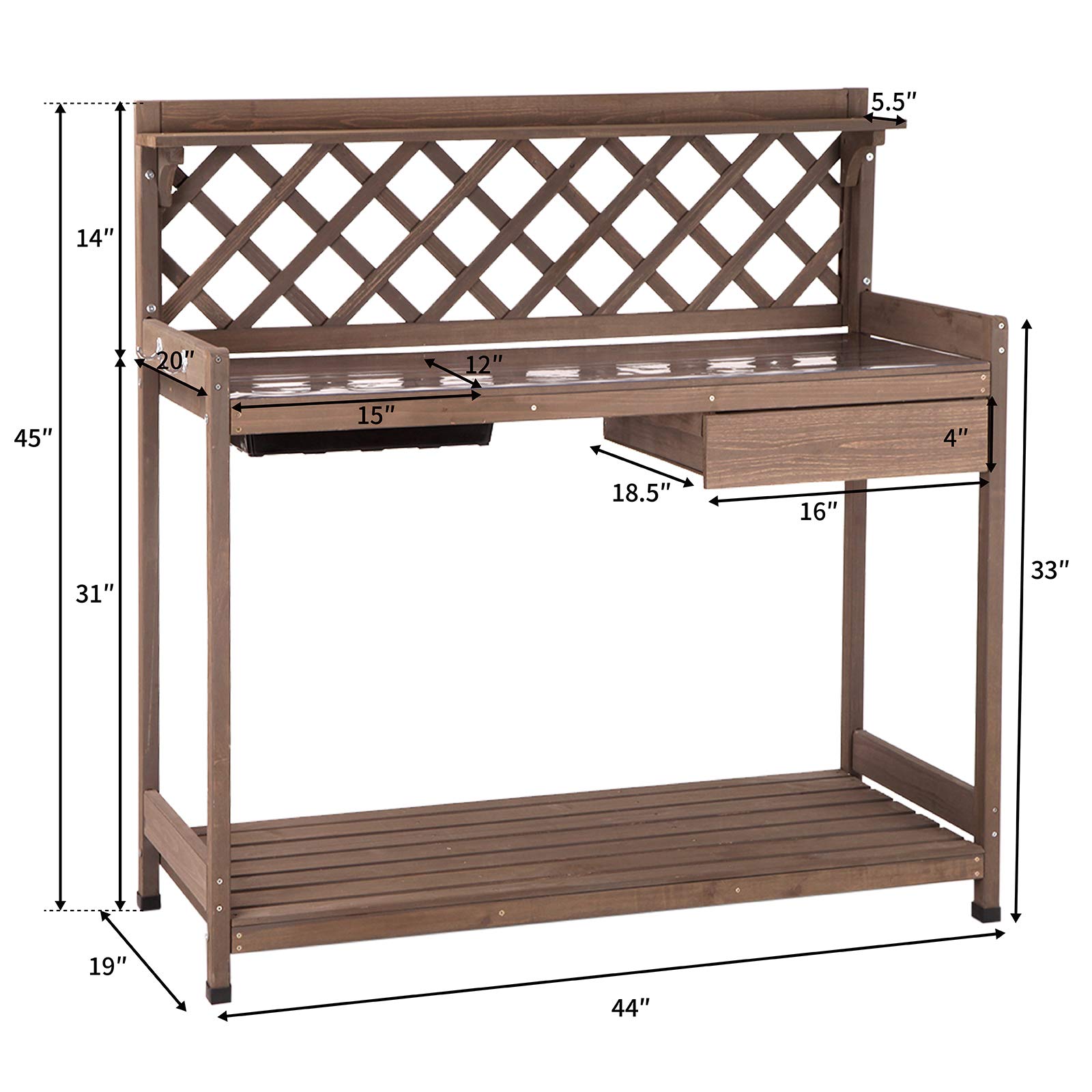 Potting Bench Garden Table for Plants Outside Outdoor Wooden