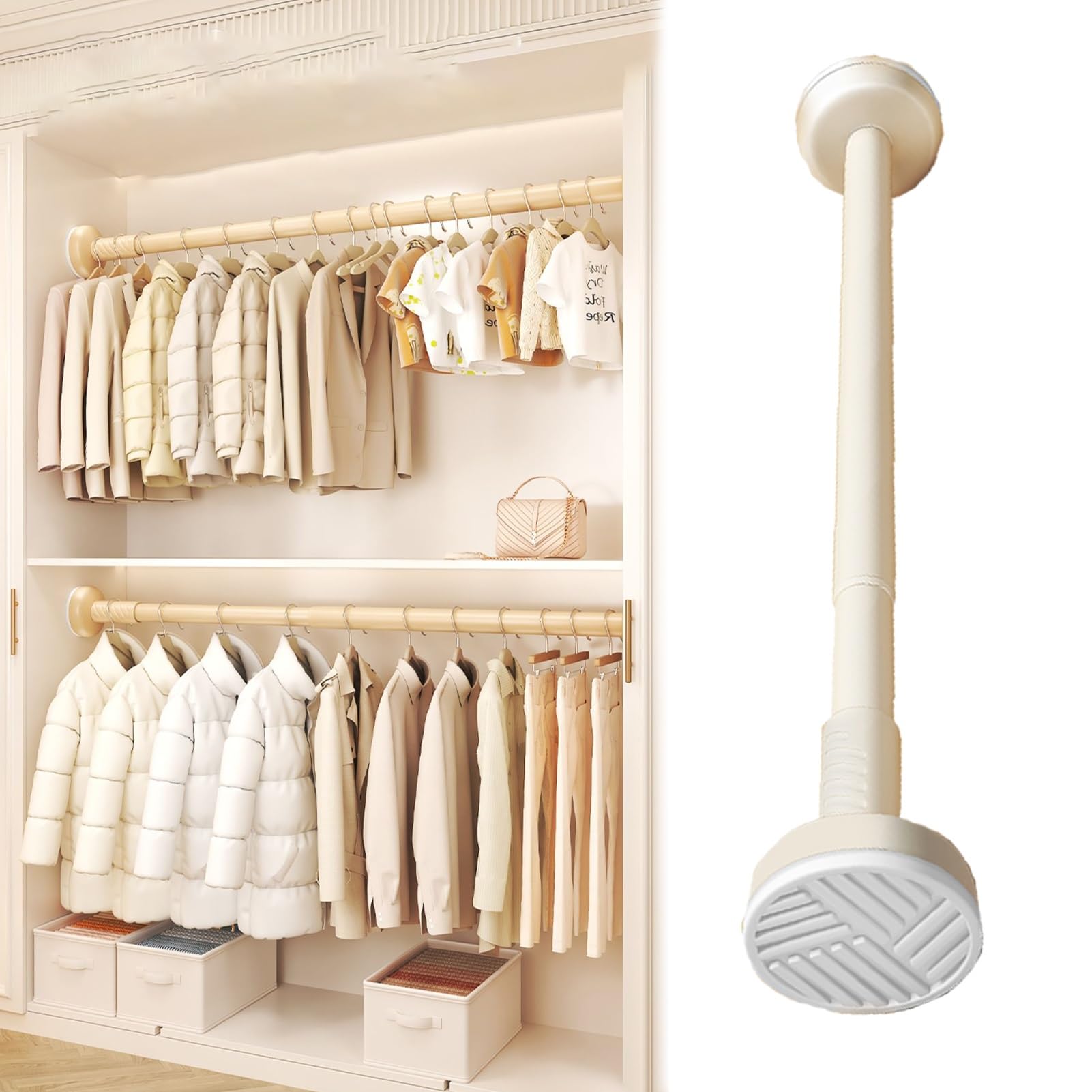 GLDYTVF Adjustable No Drill Closet Rod Tension Bar for Bedroom Laundry Balcony Metal in White Black Gray Beige (Beige 170 220cm/68 88in)