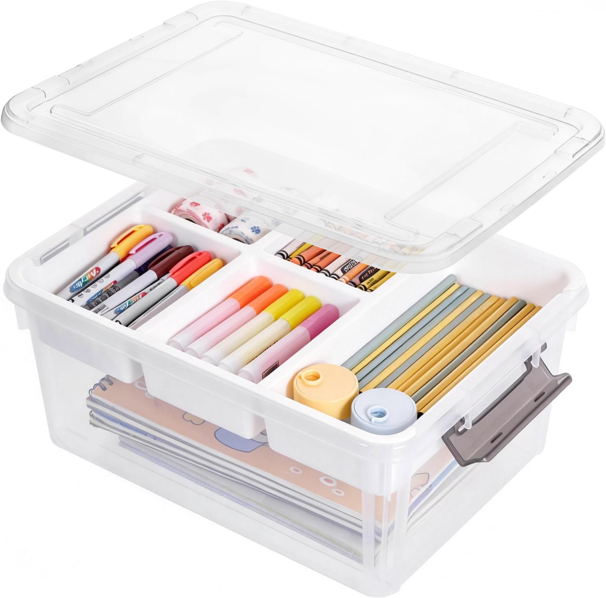 17 QT Clear Plastic Craft Storage Box with Removable Trays & Dividers, Craft Organizer and Art Supply Organizer for Painting, Medicine, Beads, and Home Organization,1 Pack
