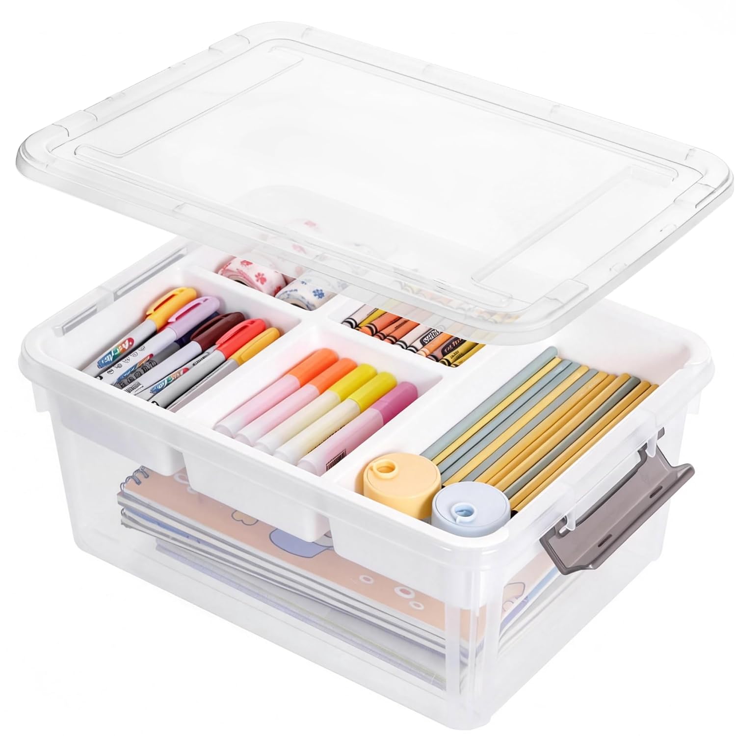 17 QT Clear Plastic Craft Storage Box with Removable Trays Dividers Craft Organizer and Art Supply Organizer for