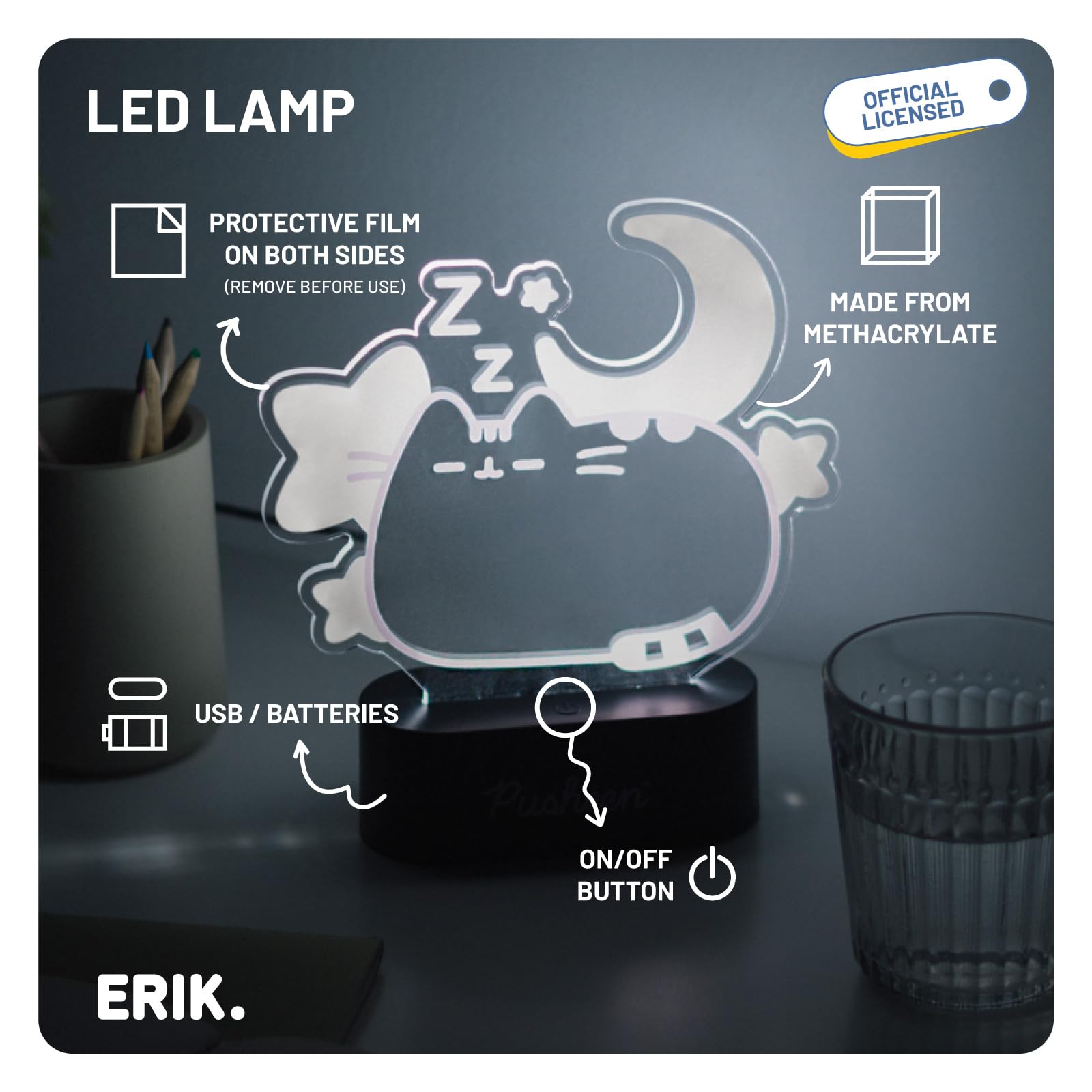 Grupo Erik Lamp - Pusheen | LED Lamp, Night Light, Kids Lamp, LED Desk Lamp, Mood Lights, LED Table Lamp | Gaming Light, Gamer Gifts, Gaming Accessories