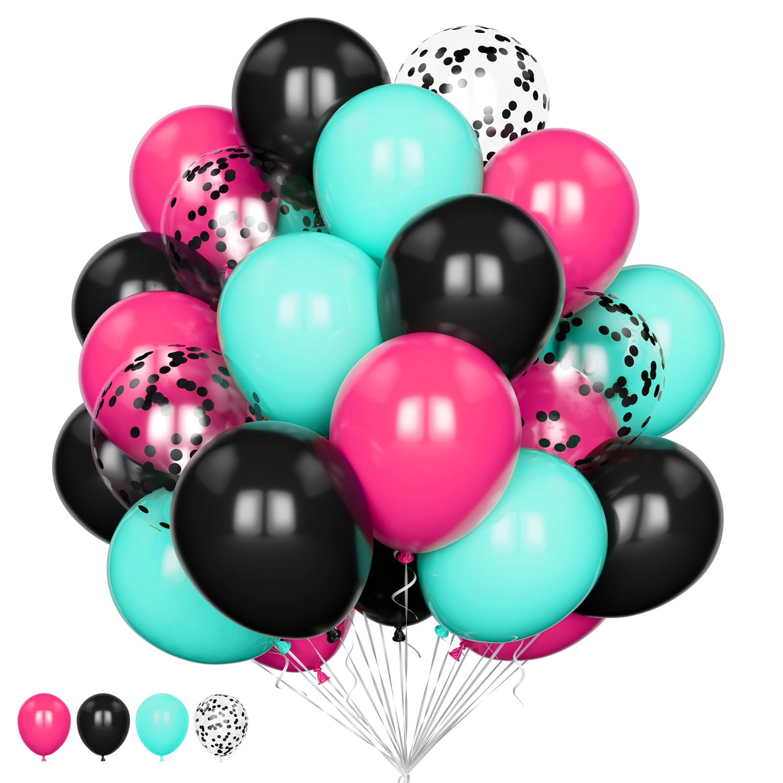 Tik Party Tok Balloons - 20 Pcs, 12 Inch Hot Pink, Teal, Blue Confetti Latex Balloons for 80s 90s Disco Karaoke Birthday Parties