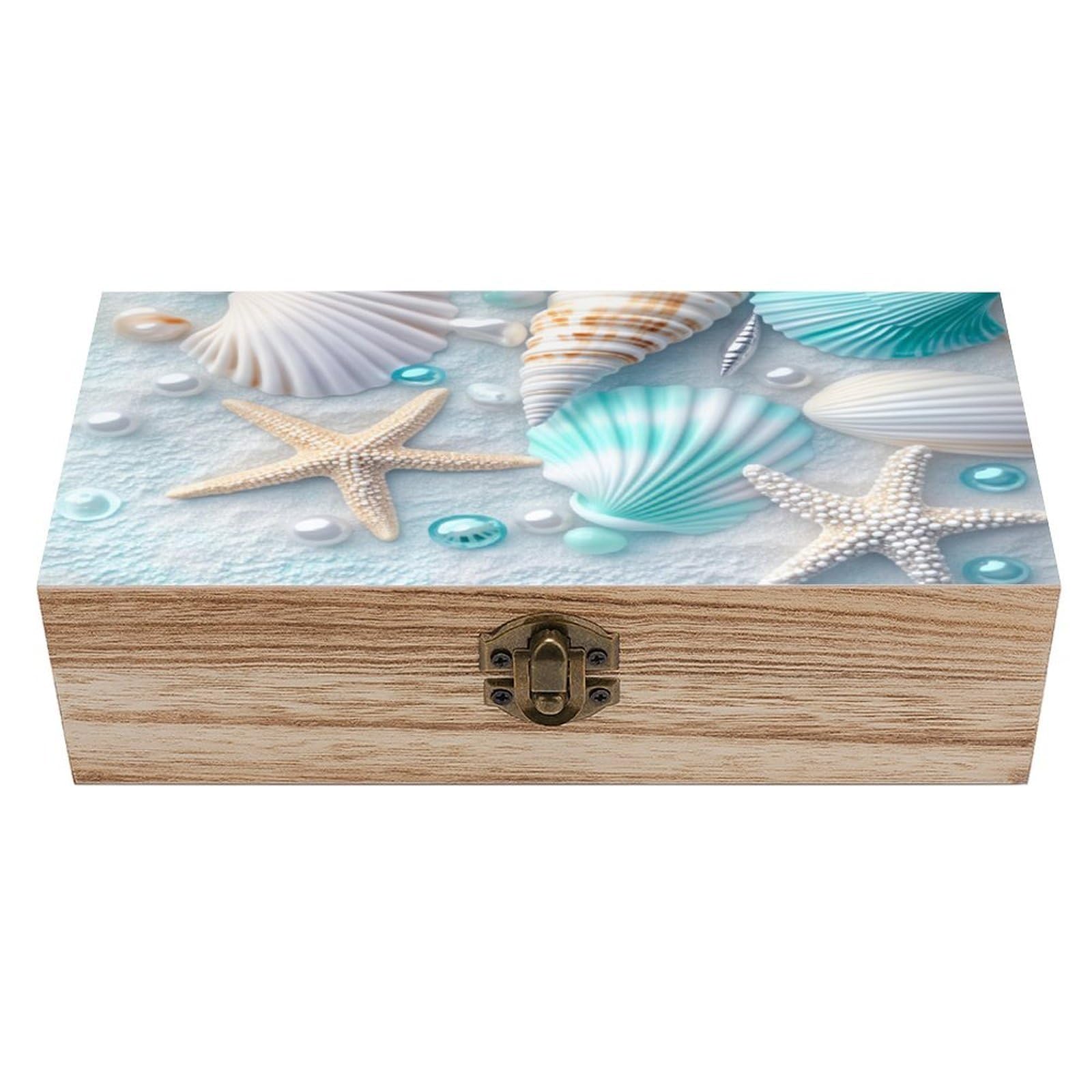 HLBSDM Starfish And Seashell Beach Vintage Wooden Keepsake Box with Hinged Lid And Locking Clasp, Decorative Storage Box for Jewelry, Trinkets And Small Accessories, Organizer for Home Or Wedding