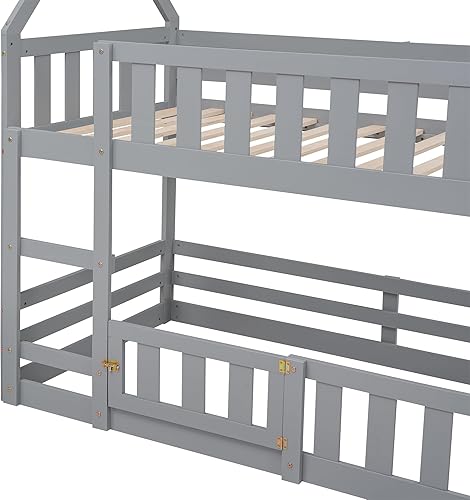 Miniatura 43 de Favfurish Cama de plataforma de casa de tamaño individual con cabecero y estribo, diseño de techo, cama de madera con forma de casa para niños y