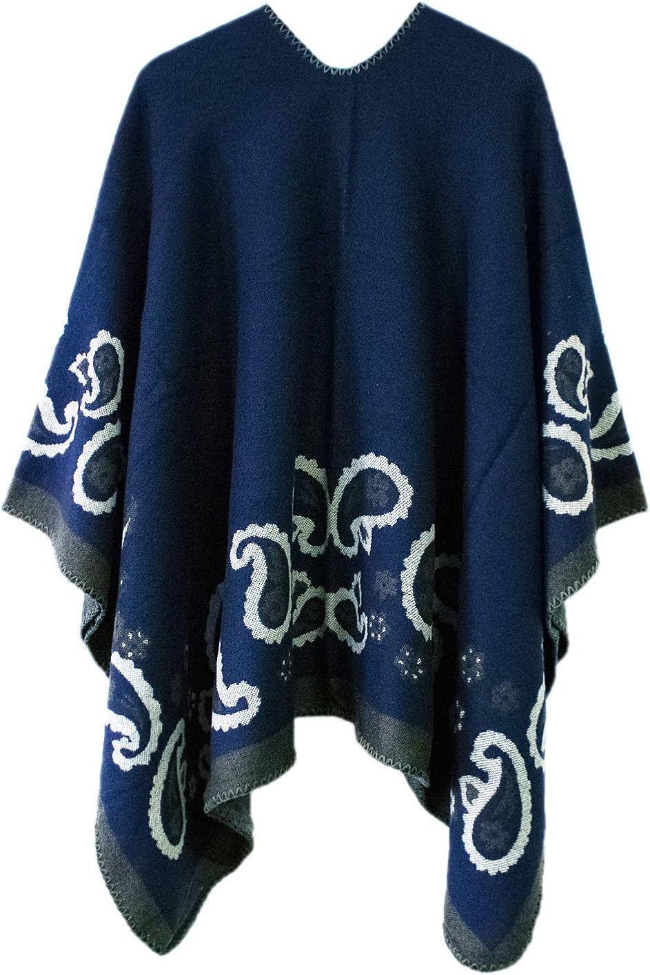 Urban CoCo Women's Color Block Shawl Wrap Open Front Poncho Cape - Image 2