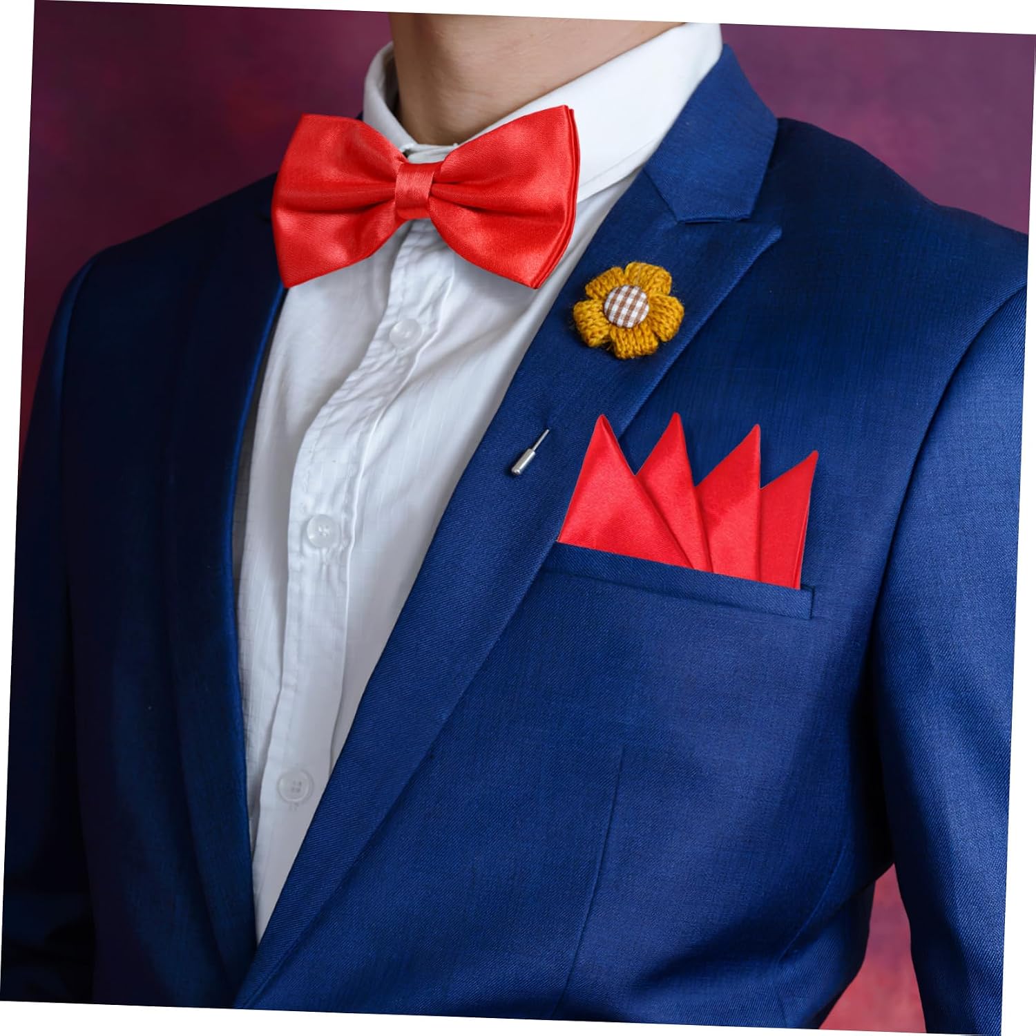 VICASKY 3PCS Red Men Cummerbund Bow Tie Set Silk Classic Ties for Men Set Formal Pocket Square Cufflink Check Plaid Satin Tie Set Solid Ties Mens Necktie + Pocket Square
