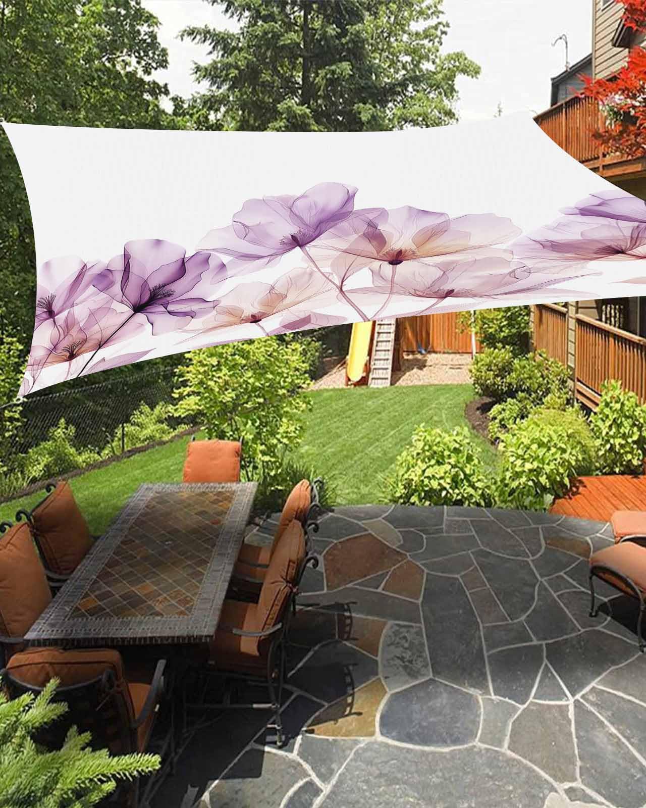 Sun Shade Sail 6.5' x 10' Outdoor Patio Cover Rectangular Shade Canopy Pink Watercolor Flower Texture Printing Waterproof Shade Cloth for Garden Sandbox Backyard