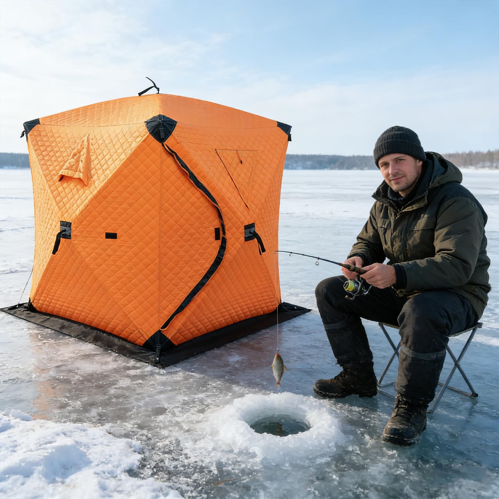 Tragbares Eis-Angelzelt, Isoliertes Outdoor Saunazelt, Robustes Zeltsauna mit Wasserdichtem Oxford-Gewebe Allwetter-Angelzelt mit Tragetasche für 1-2 Personen Winterangeln, Camping und Garten