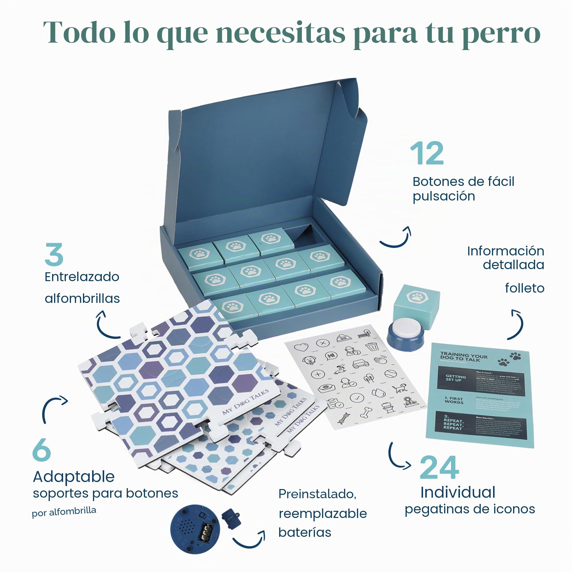 Dog and Cat Communication Training Buttons | MyDogTalks (12 Botones con 3 tapetes)