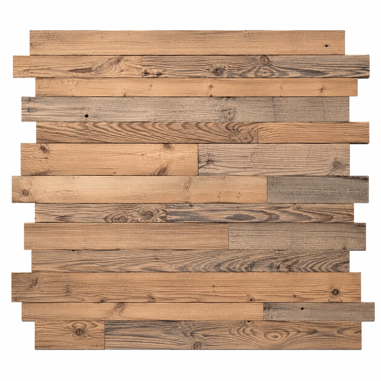 Revêtement mural en bois 3D, panneau décoratif en bois recyclé Alpen Braun, 0,8 m² par boîte, pour décoration murale rustique et moderne