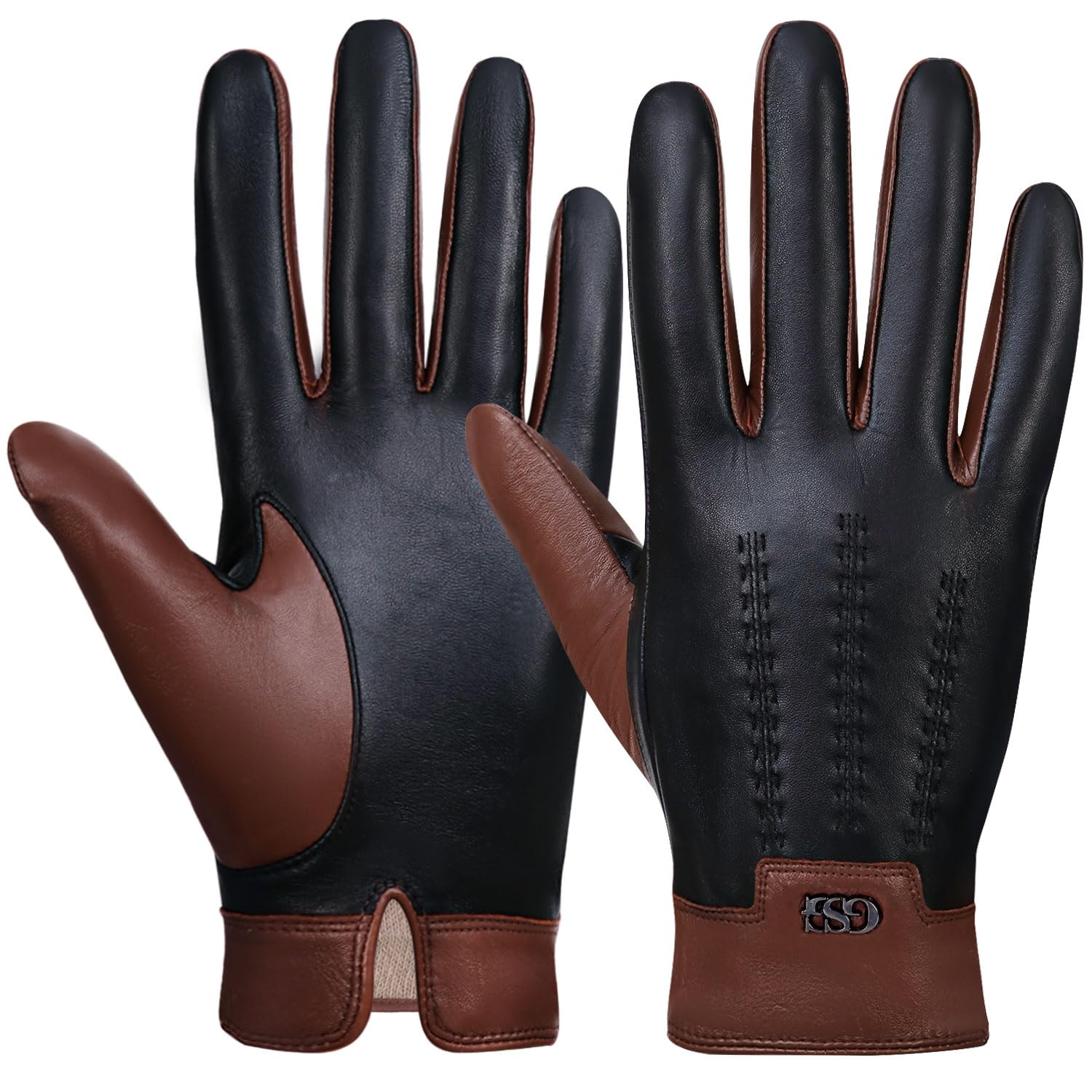 GSG SINCE 1998 Guanti Vera Pelle Senza Cromo Uomo, Invernali, Foderati in Cashmere, Touchscreen, Guanti Termici Moto, Abbronzatura L