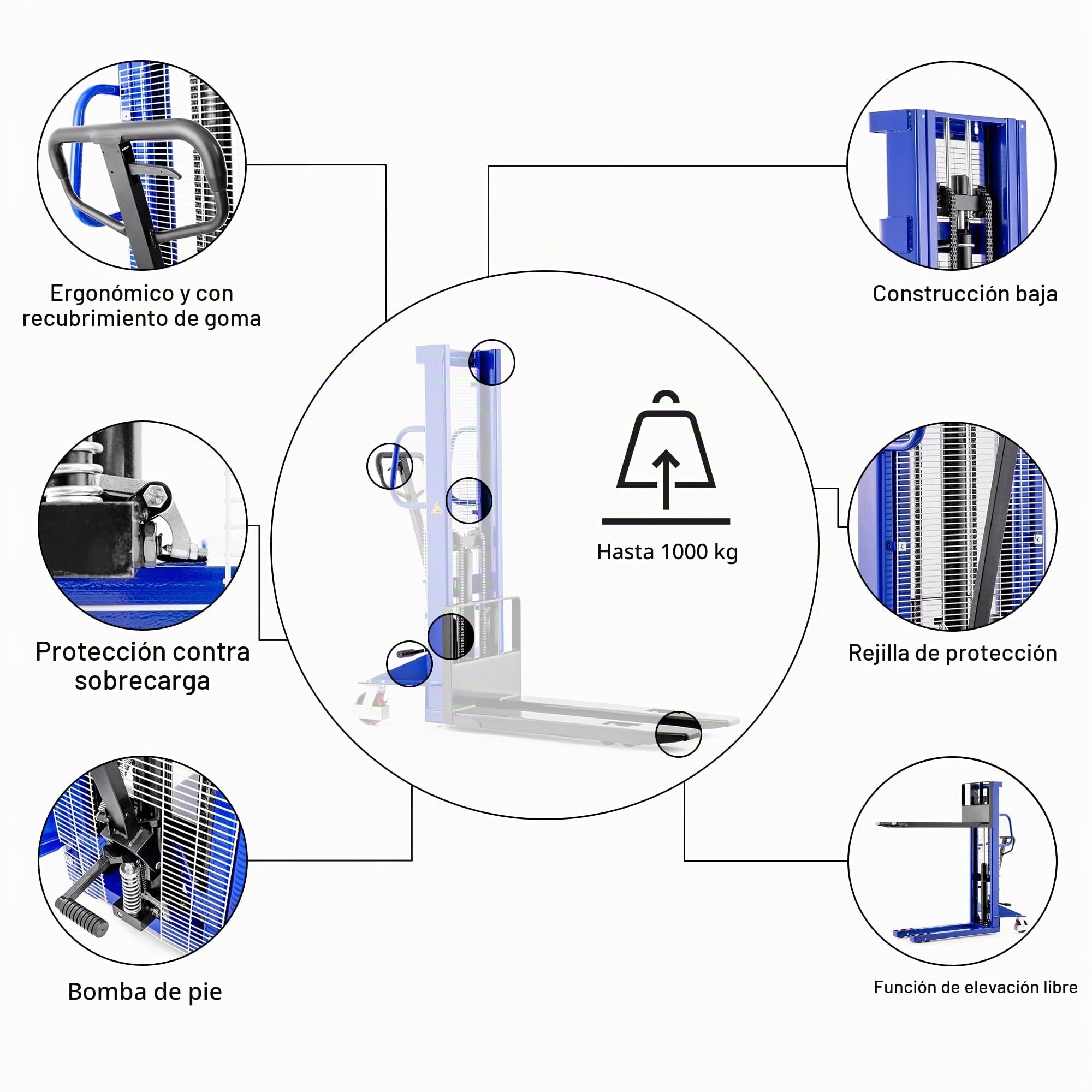 Pallit Carretilla elevadora hidráulica LIFT-S | Capacidad de elevación 1t/1000 kg | Altura 1,2m/1200 mm | poliuretano Neumáticos