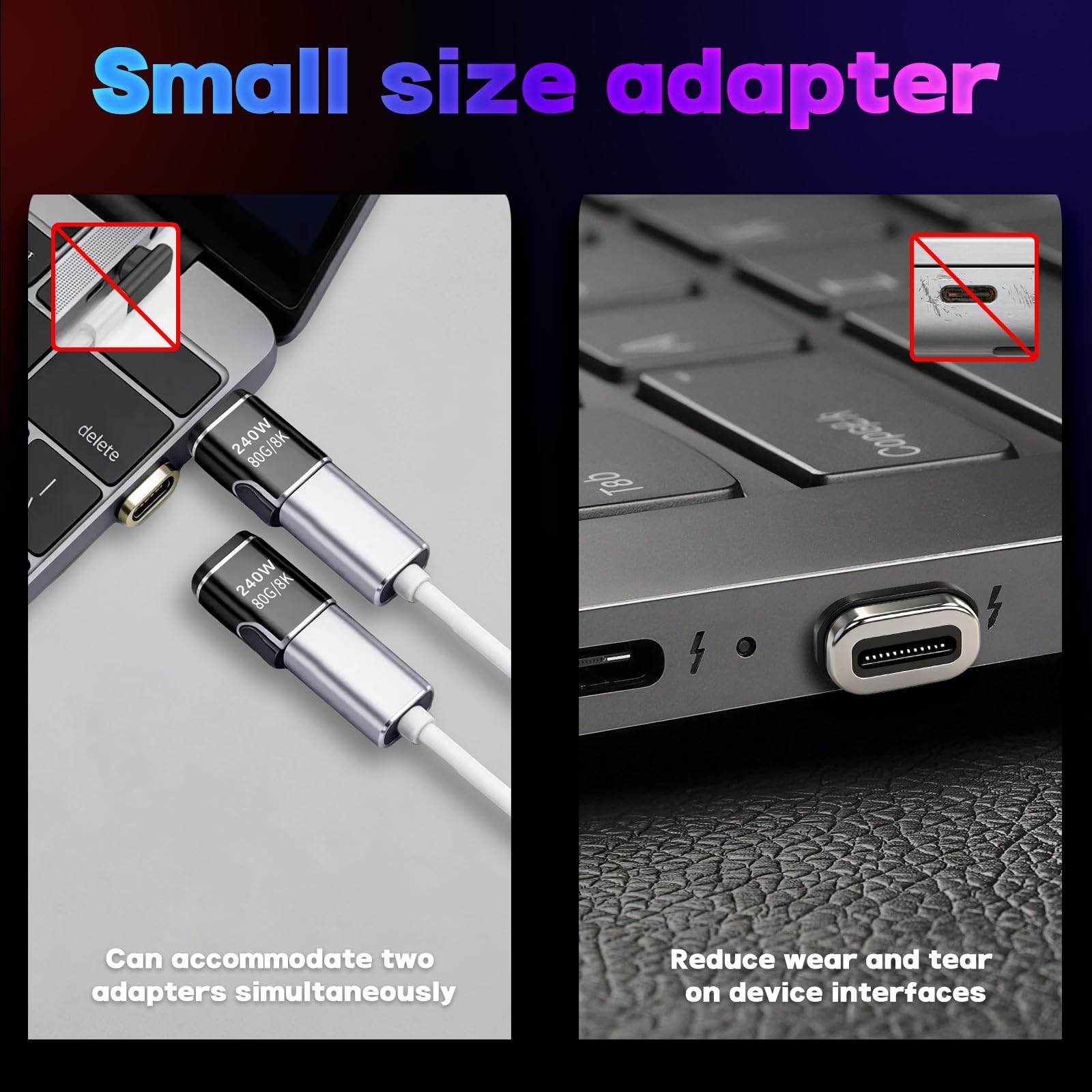 Adapter magnetyczny USB C - 240 W Typ C Magnetyczne złącze 24-pinowy z prędkością transferu 80 gb/s nadaje się do laptopa, tabletu, telefonu komórkowego - kolor cynowy