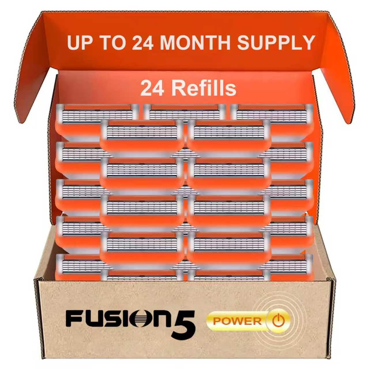 24Pcs Premium Razor Blades for Men compatible fusion 5 blades refills -5-Layer Stainless Steel Refills Compatible Style Razors,Smooth Shaving Replacement Cartridges Value Pac