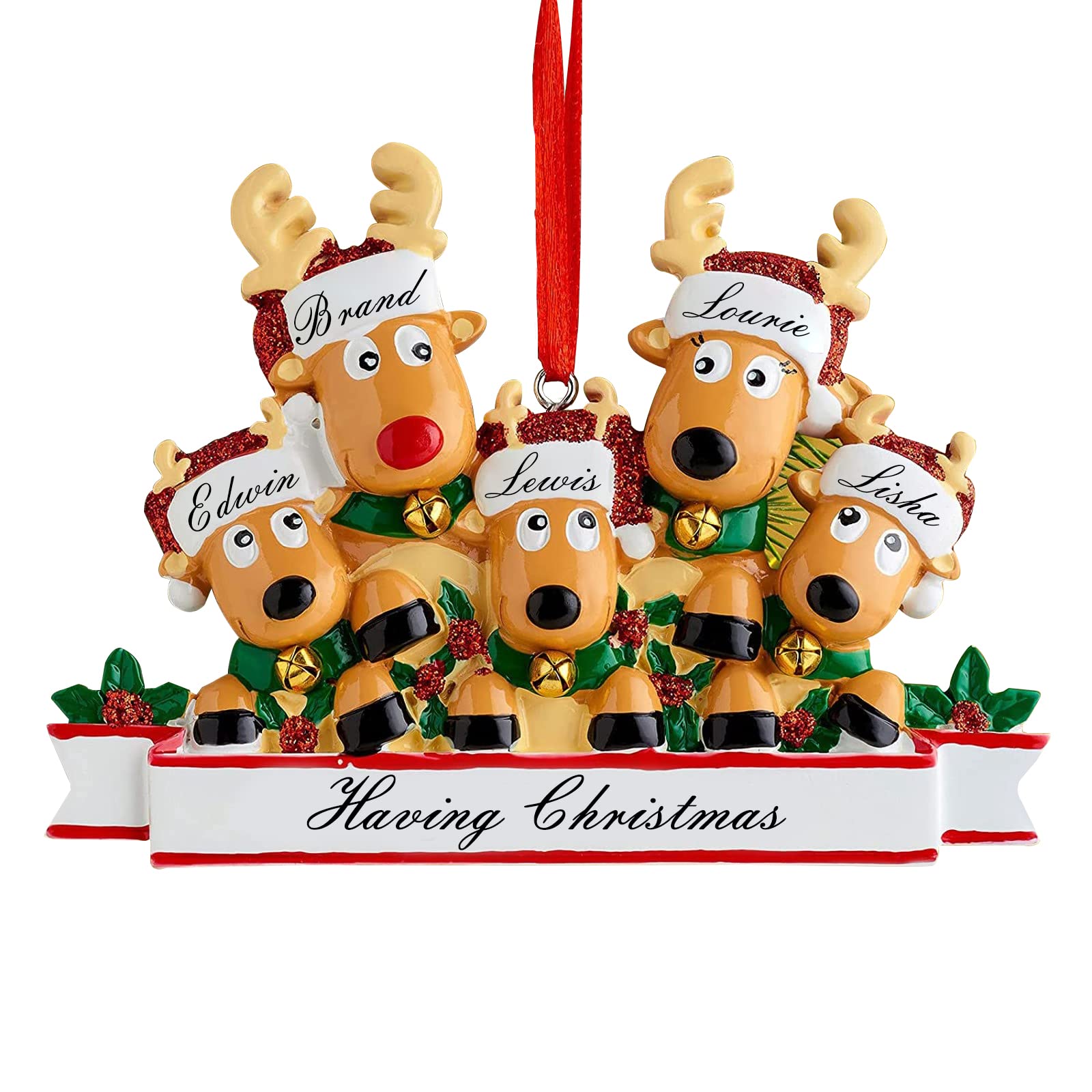 Adornos navideños de Ciervos Personalizados 2024 Familia de 2,3,4,5,6,7,8 Nombre Personalizado Reno Adorno navideño con Nombre de Texto, Regalos de decoración navideña Personalizados