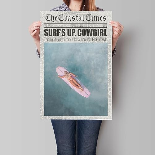 Miniatura 2 de nghtuiyocw Lienzo de playa sin marco, de 16 x 24 pulgadas, póster estético de decoración de habitación de vaquera costera, impresión de tabla de