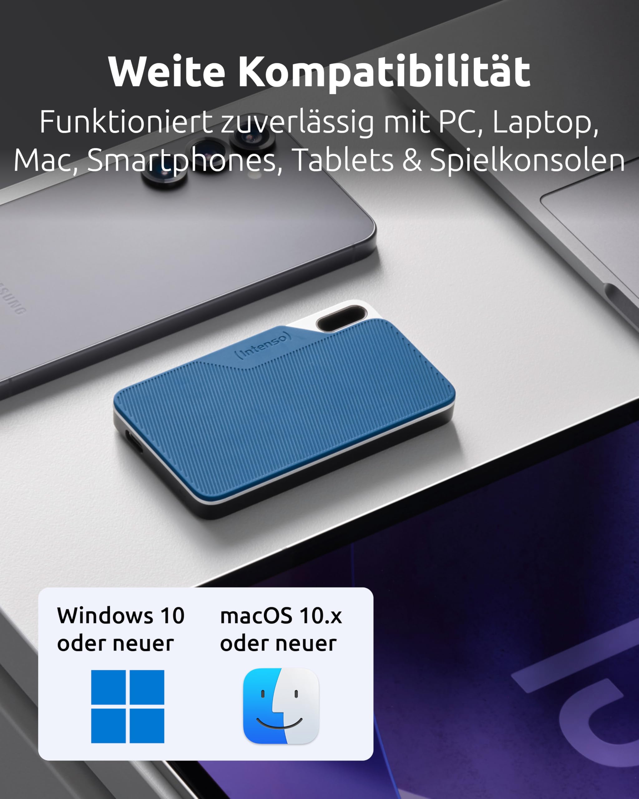 Intenso Externe SSD TX100 500GB – USB 3.2 Gen 1x1 (5 Gbps), bis zu 500 MB/s – schneller Speicher für PC, Laptop, Mac, PS5, PS4 & Xbox – kompakt & stoßfest