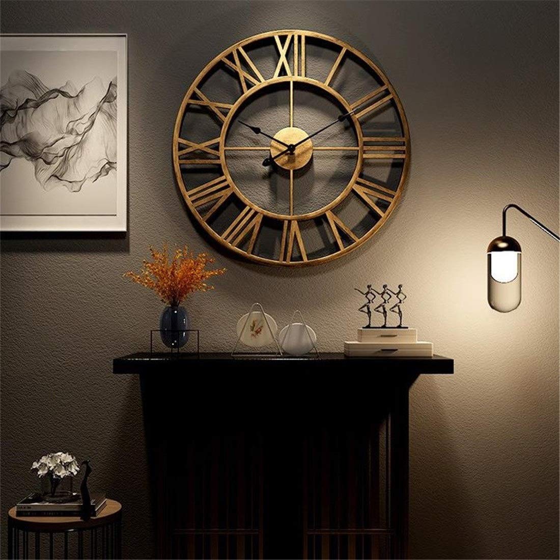 Reloj de Pared Creativo, Reloj de Pared Grande con números Romanos Metal Vintage, Estilo Retro y Reloj Cuarzo silencioso Que no Hace tictac