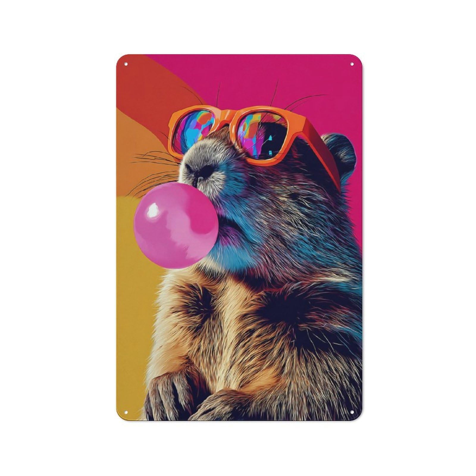 Junmoney Colorful Groundhog With Sunglasses Blowing Bu Nostalgic Bble Gum Metal Wall Sign 30X20cm, Classic Pub Decor For Bar, Kitchen, Garage Or Games Room