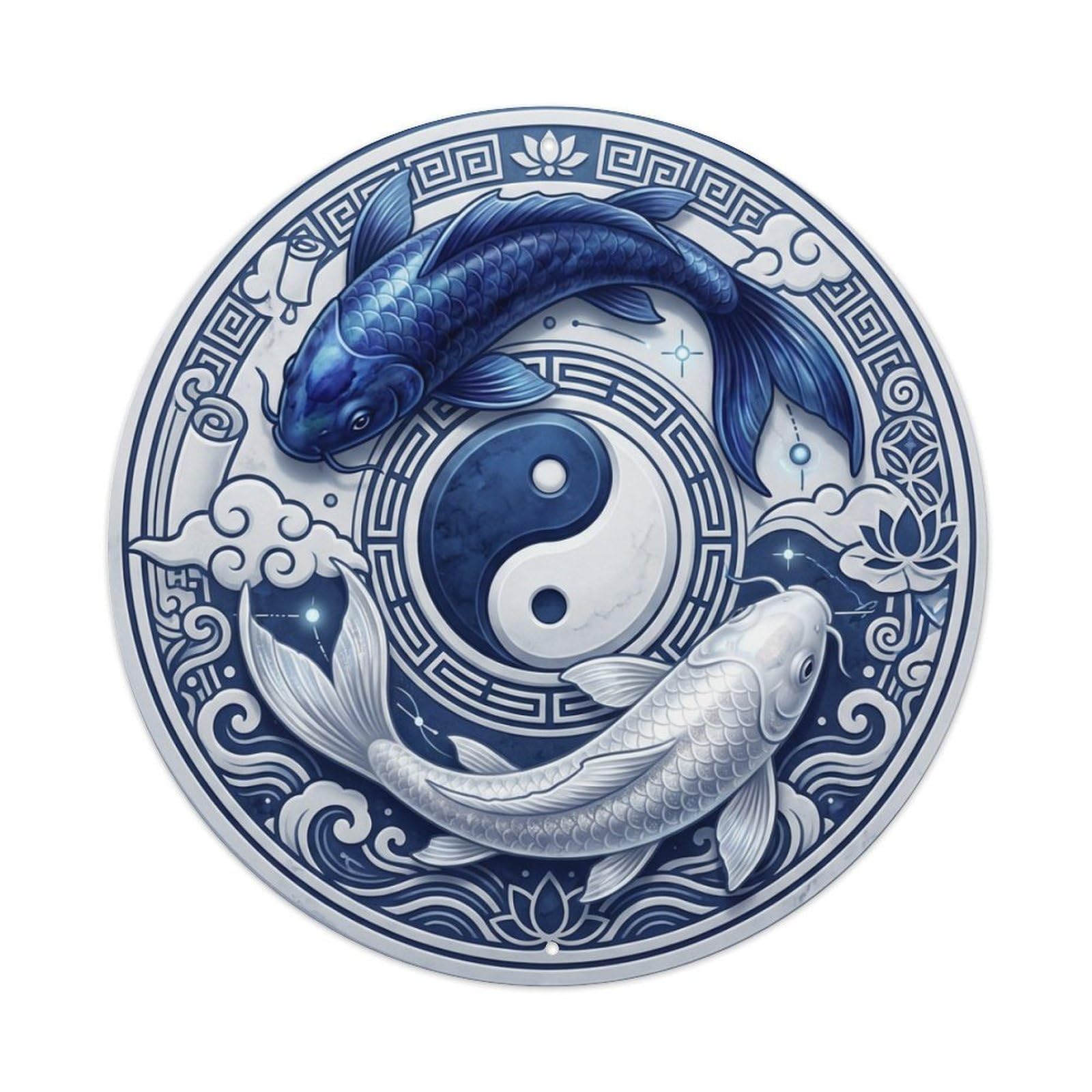 Metal Tin Sign Tai Chi Koi Fish Dumortierite