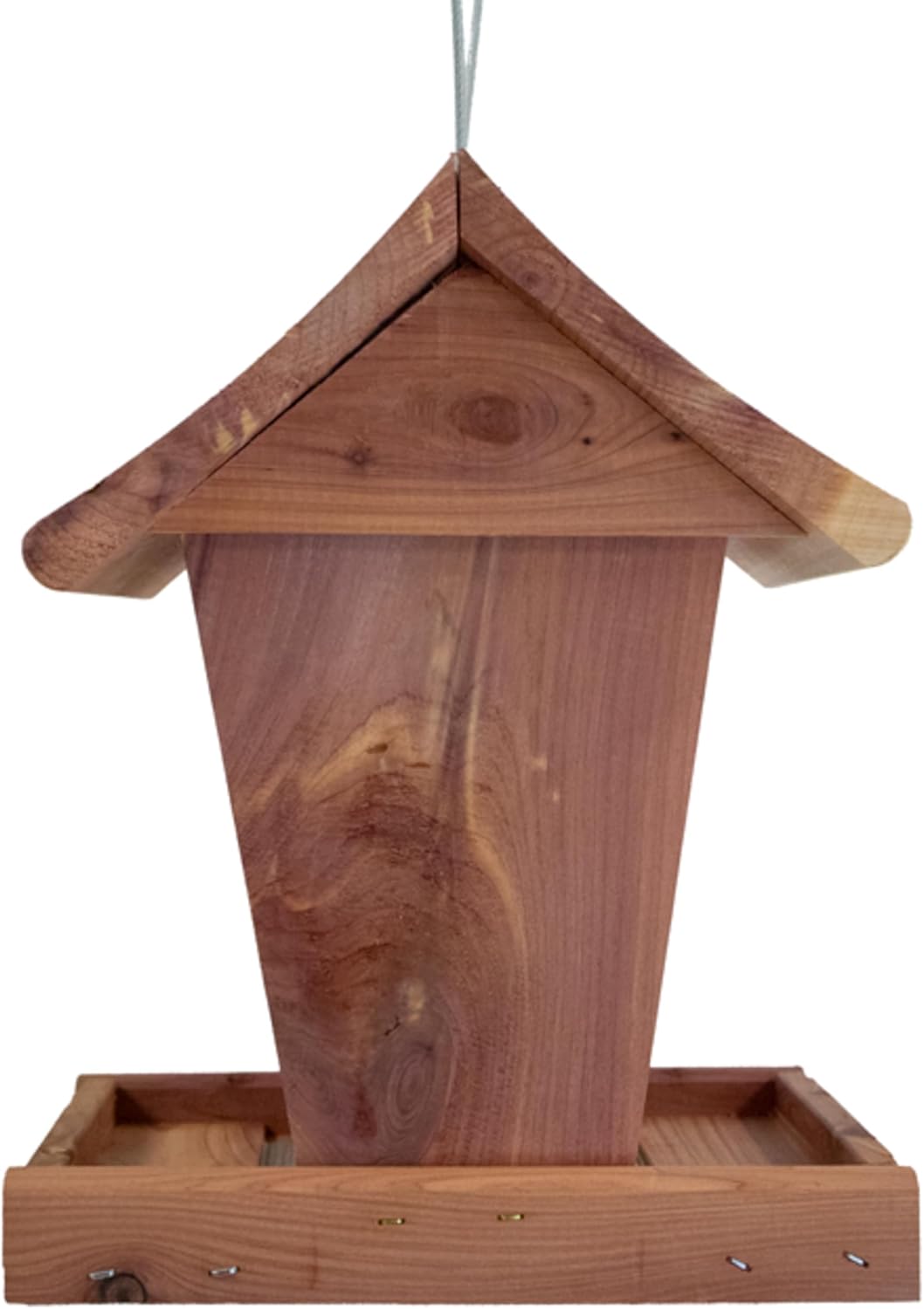 Amish Made Cedar Small Hopper Feeder by Prime Retreat, 0.75 Qt Seed Capacity, Clear Side Panels, Perforated Steel Drainage Base, Hanging Wild Bird Feeder with Cedar Construction for Outdoor Use
