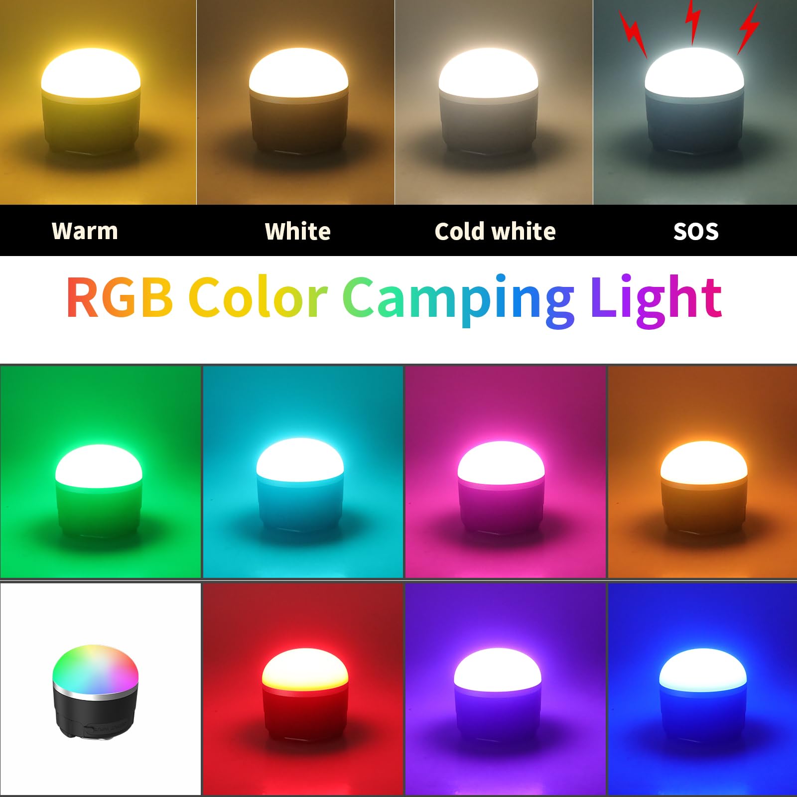 RGB Rechargeable Camping Lights 1000LM,YINGWOND 4000mAh LED Portable Camping Lantern with Magnet,Waterproof Tent Light for Emergency Power Outages Hiking Home Hurricane