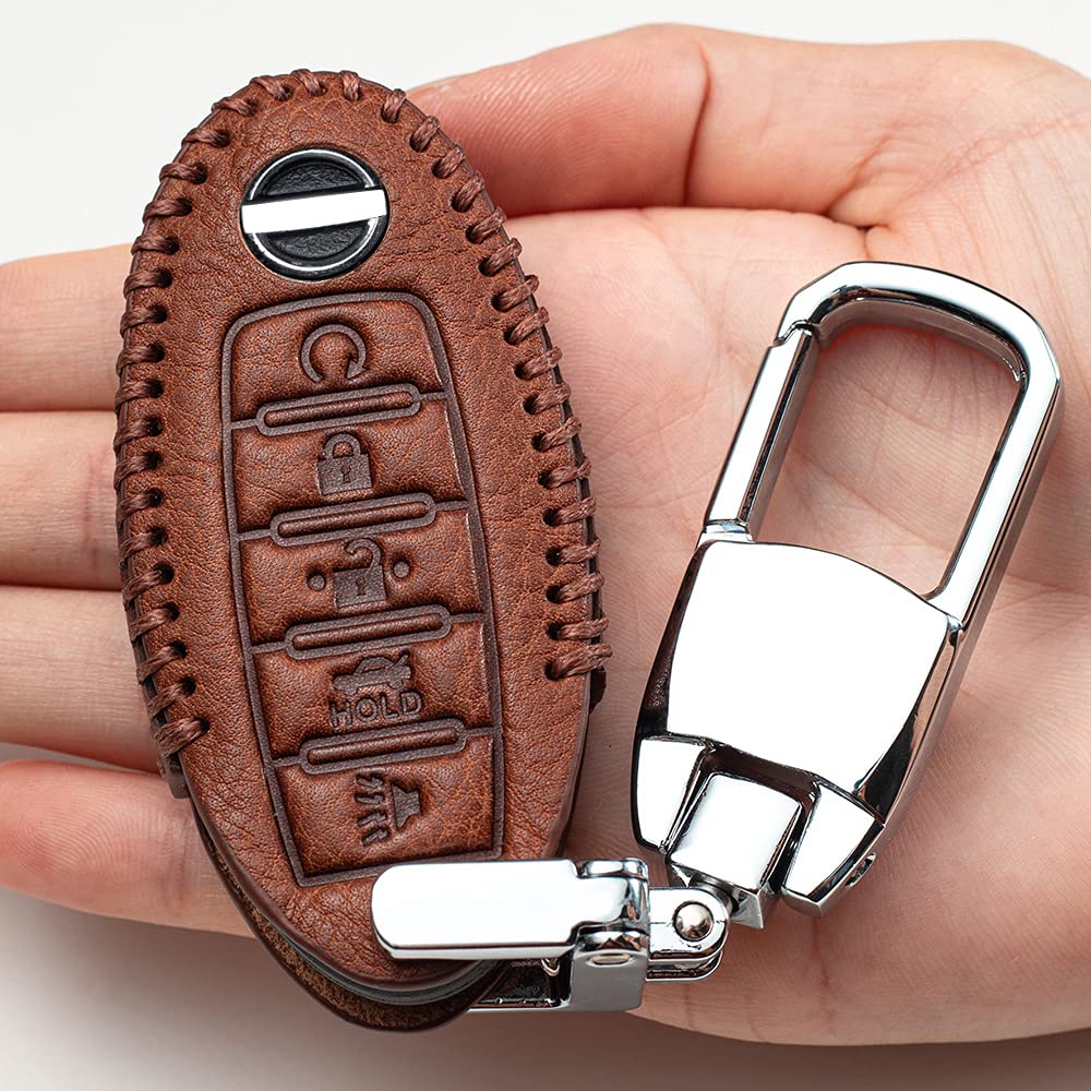 BBBB Car Key Cover Suit for Nissan Altima Maxima 5 Buttons Leather Keyless Entry Remote Control Transmiter Combo Key Fob Case Cover Skin Protector